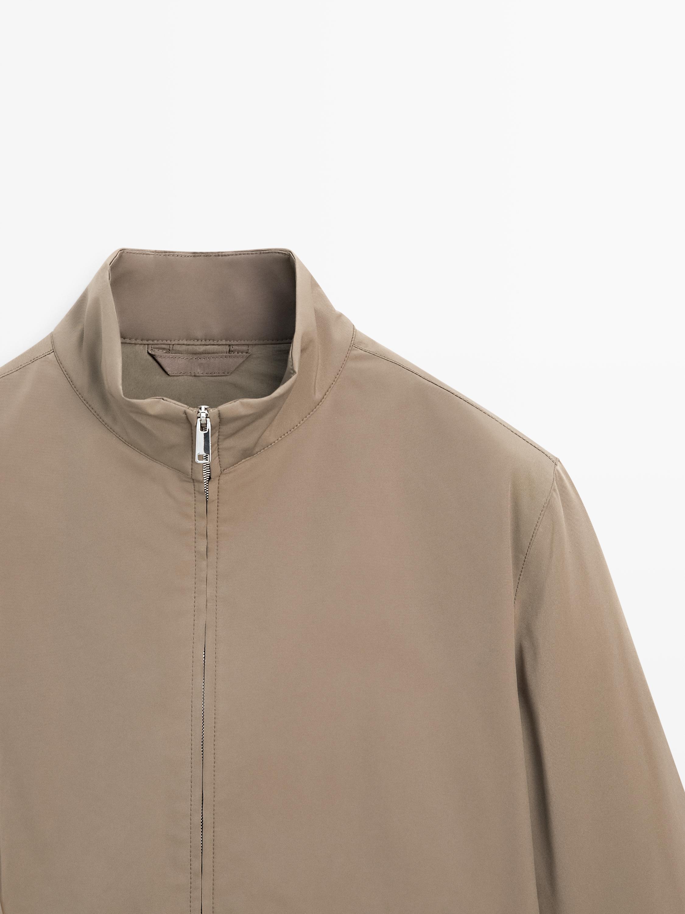 Water-repellent puffer jacket with high neck — PALE KHAKI