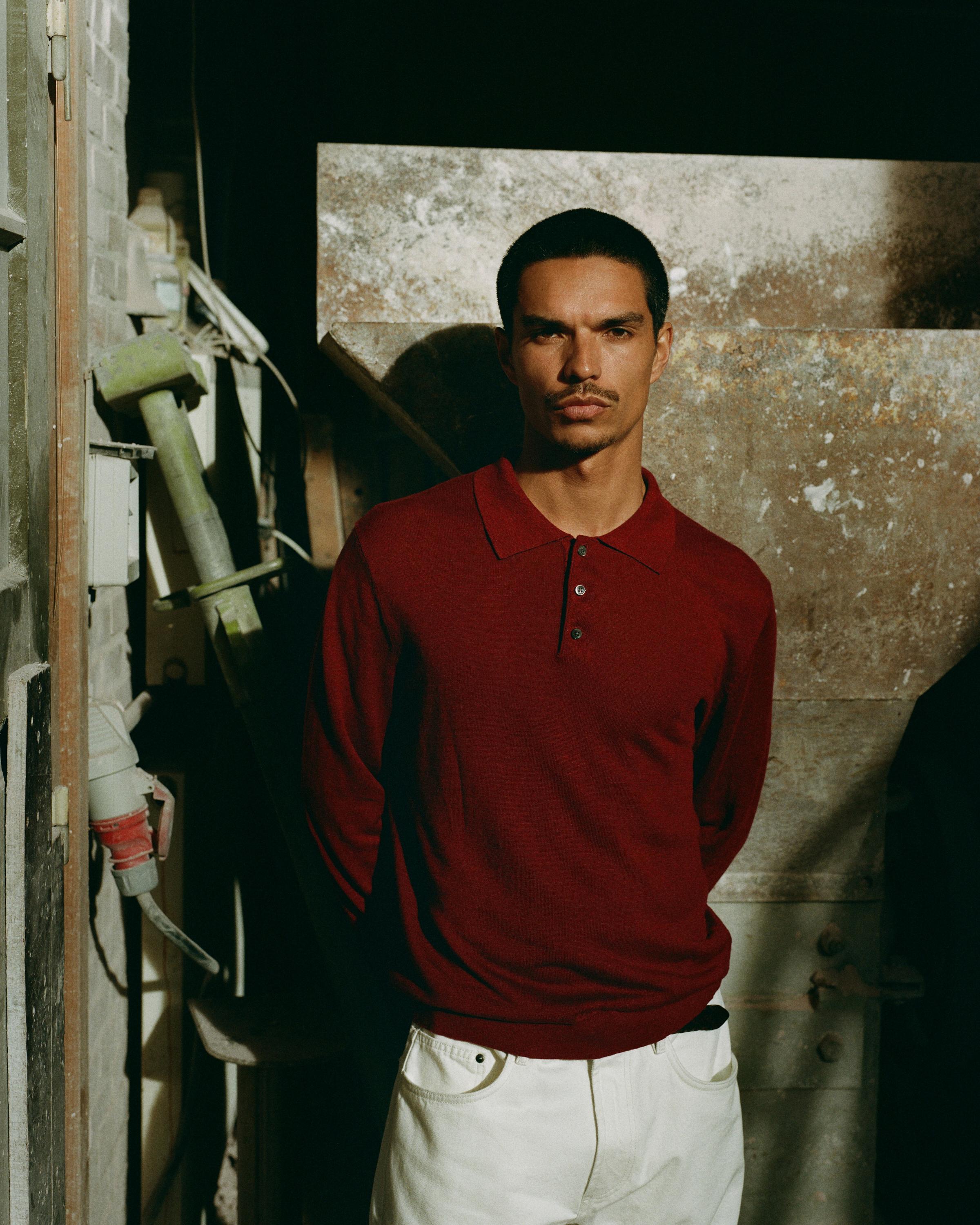 Cotton knit polo sweater