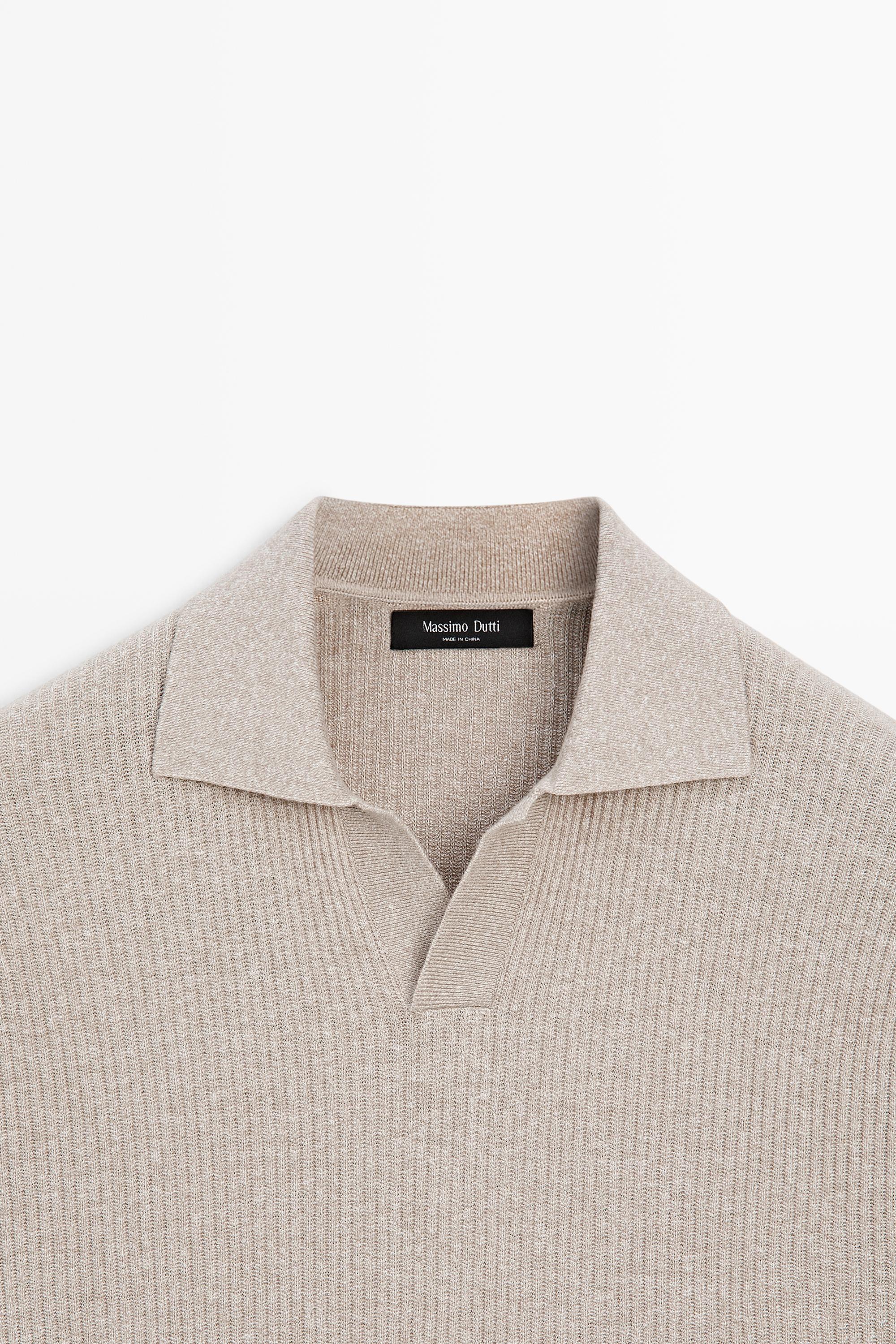 Cotton blend knit polo shirt — BEIGE