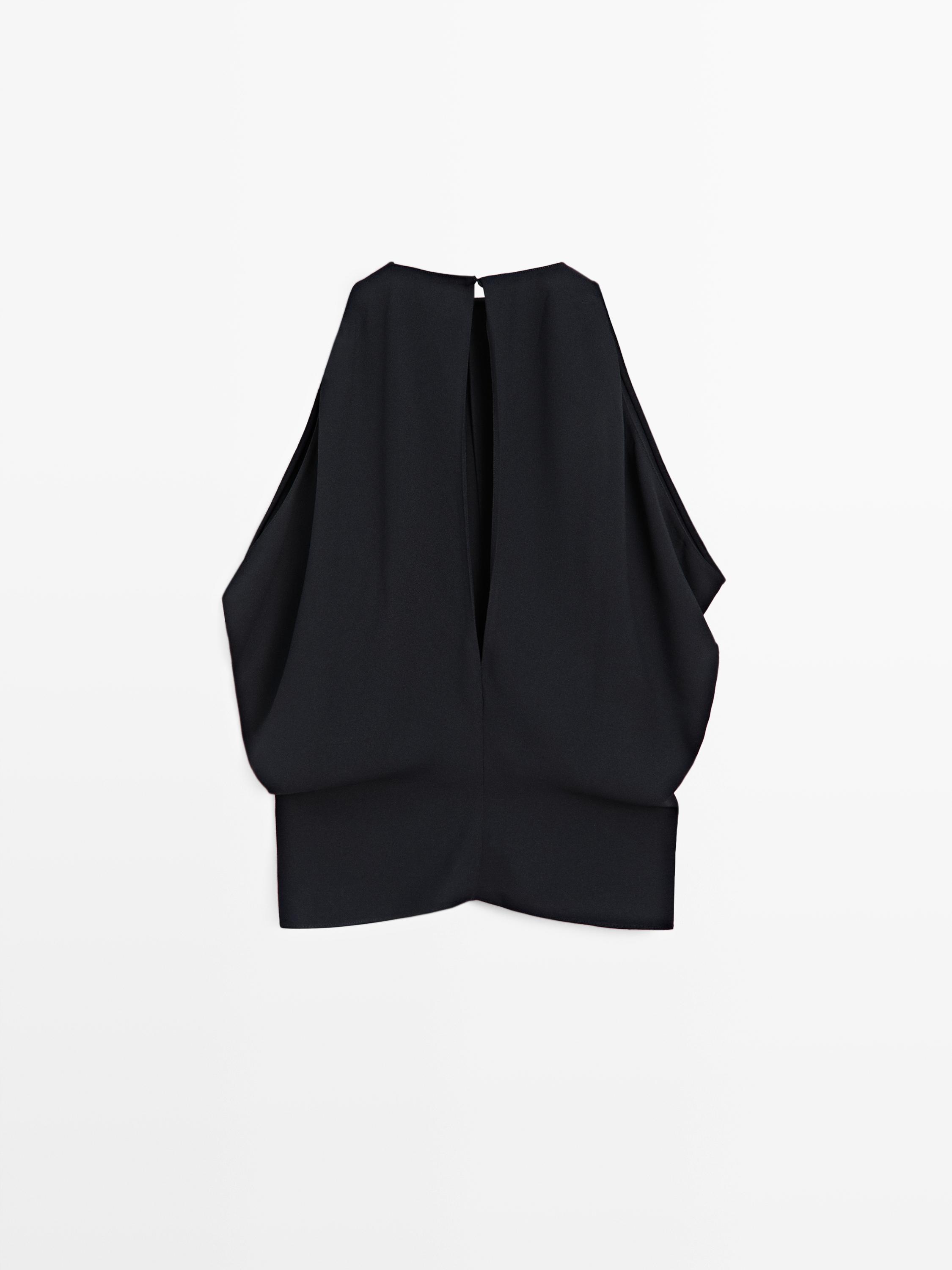 Top with draped detail and low-cut back - STUDIO — NAVY BLUE