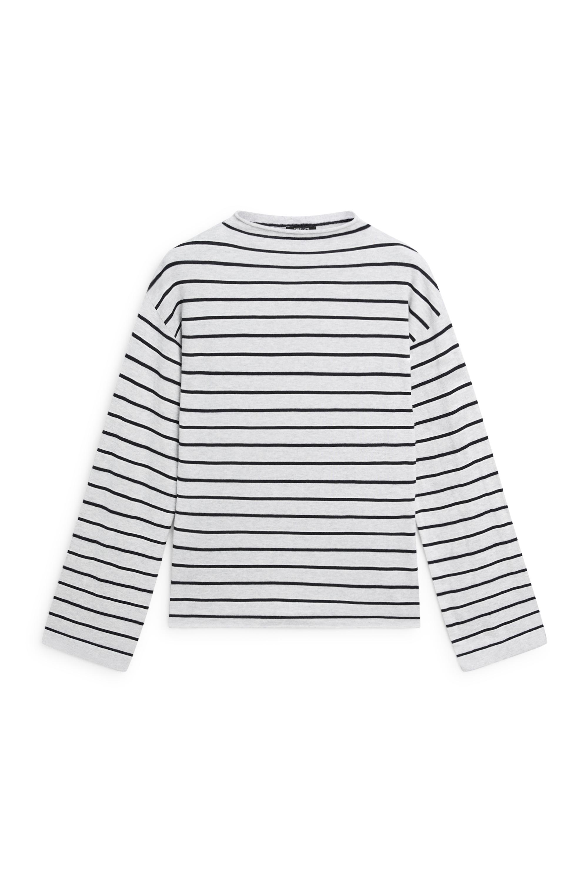 100% cotton striped knit sweater — GREY MARL
