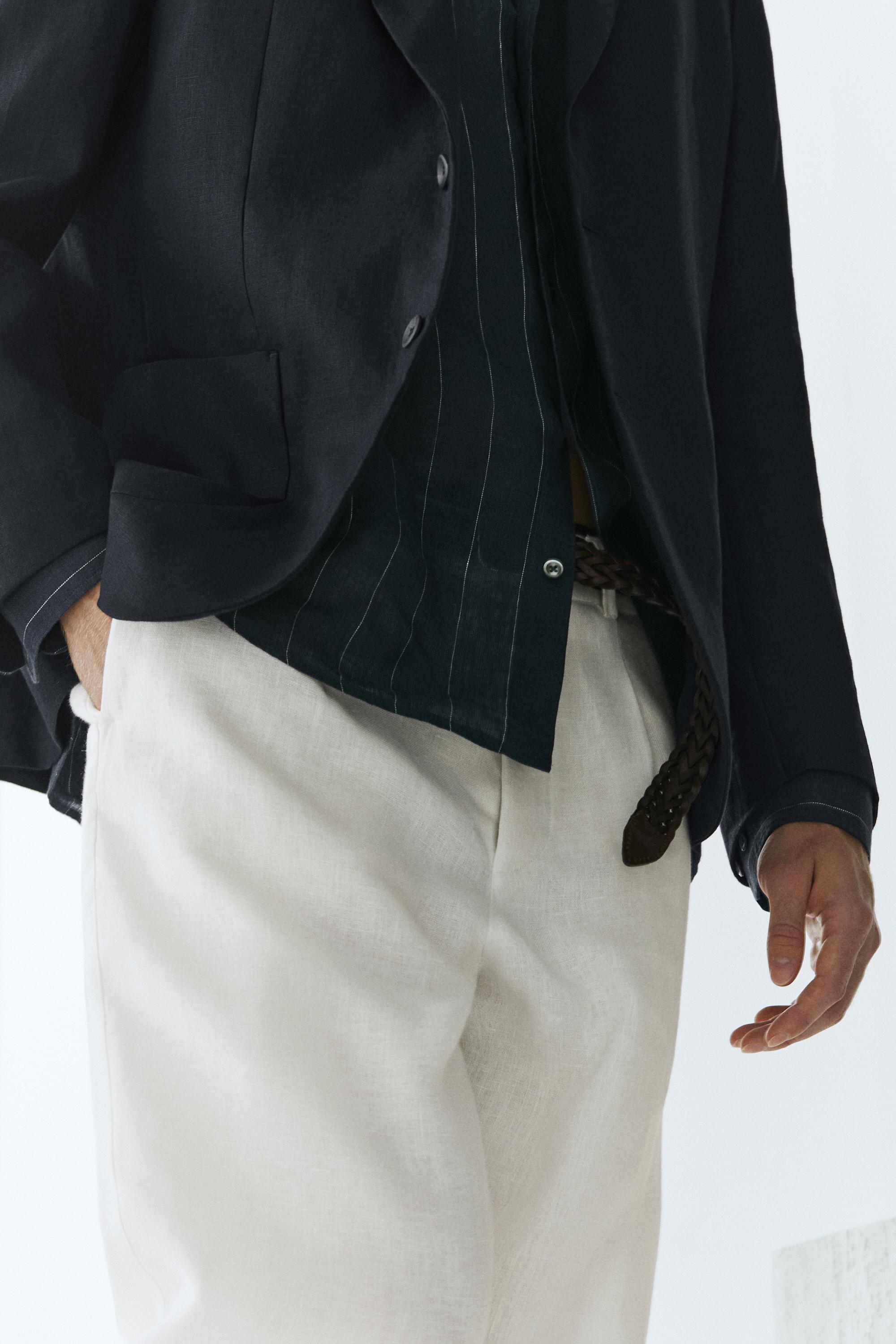 100% linen trousers with elasticated waist — WHITE