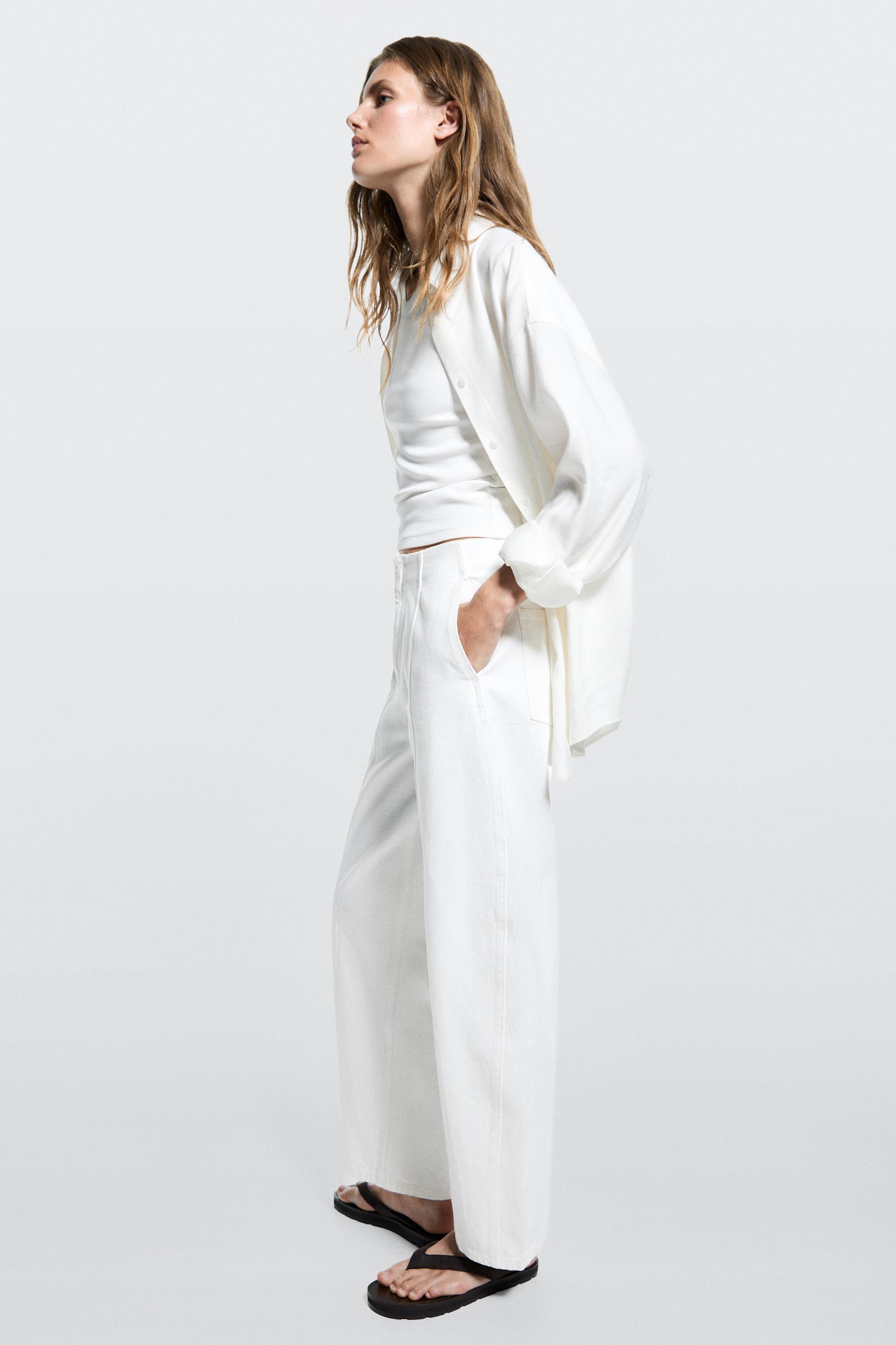 Barrel fit jeans with seam details — Off white