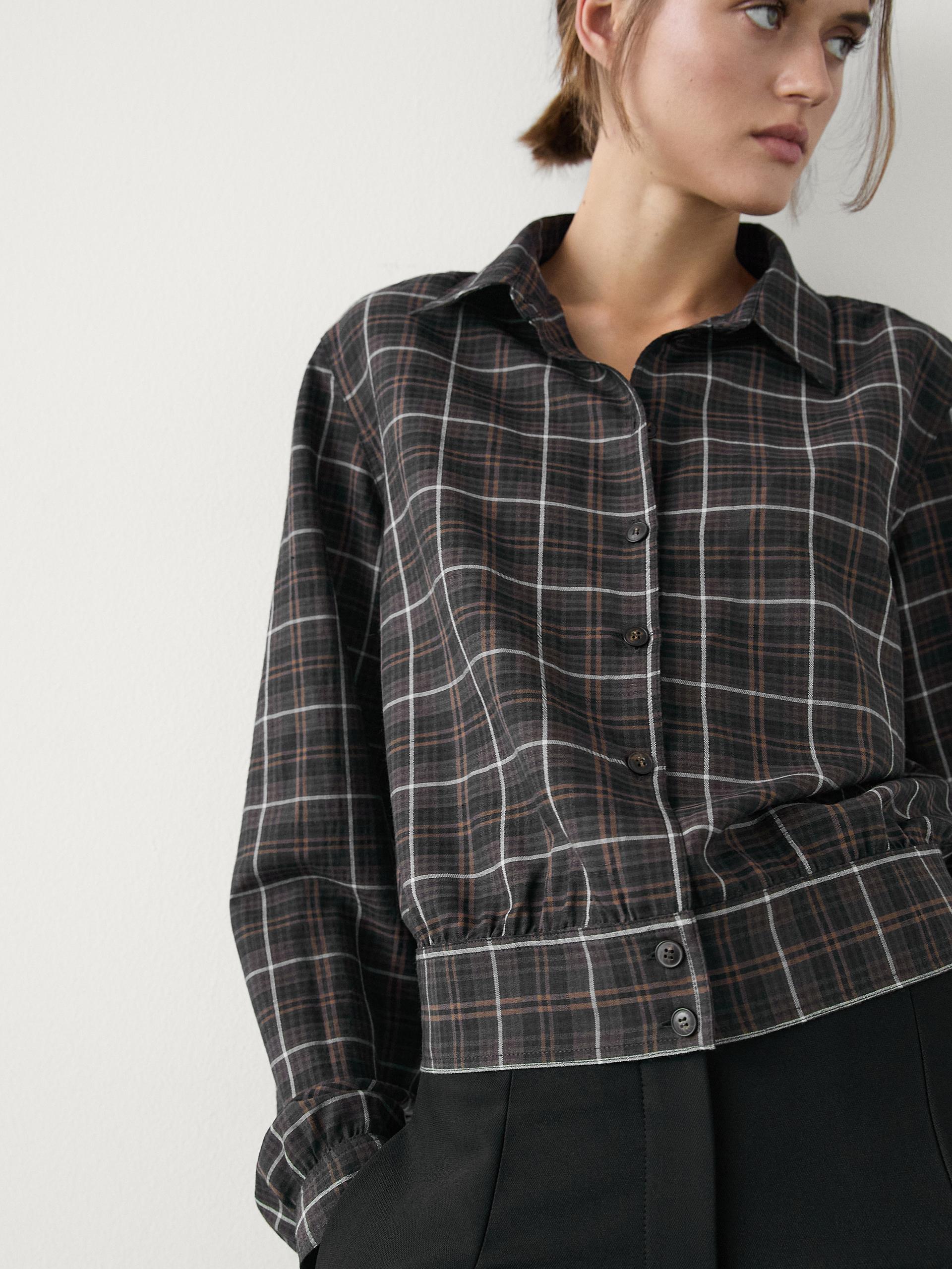 Camisa Cuadros Detalle Cinturilla - Gris Oscuro - Xs - Massimo Dutti - Mujer