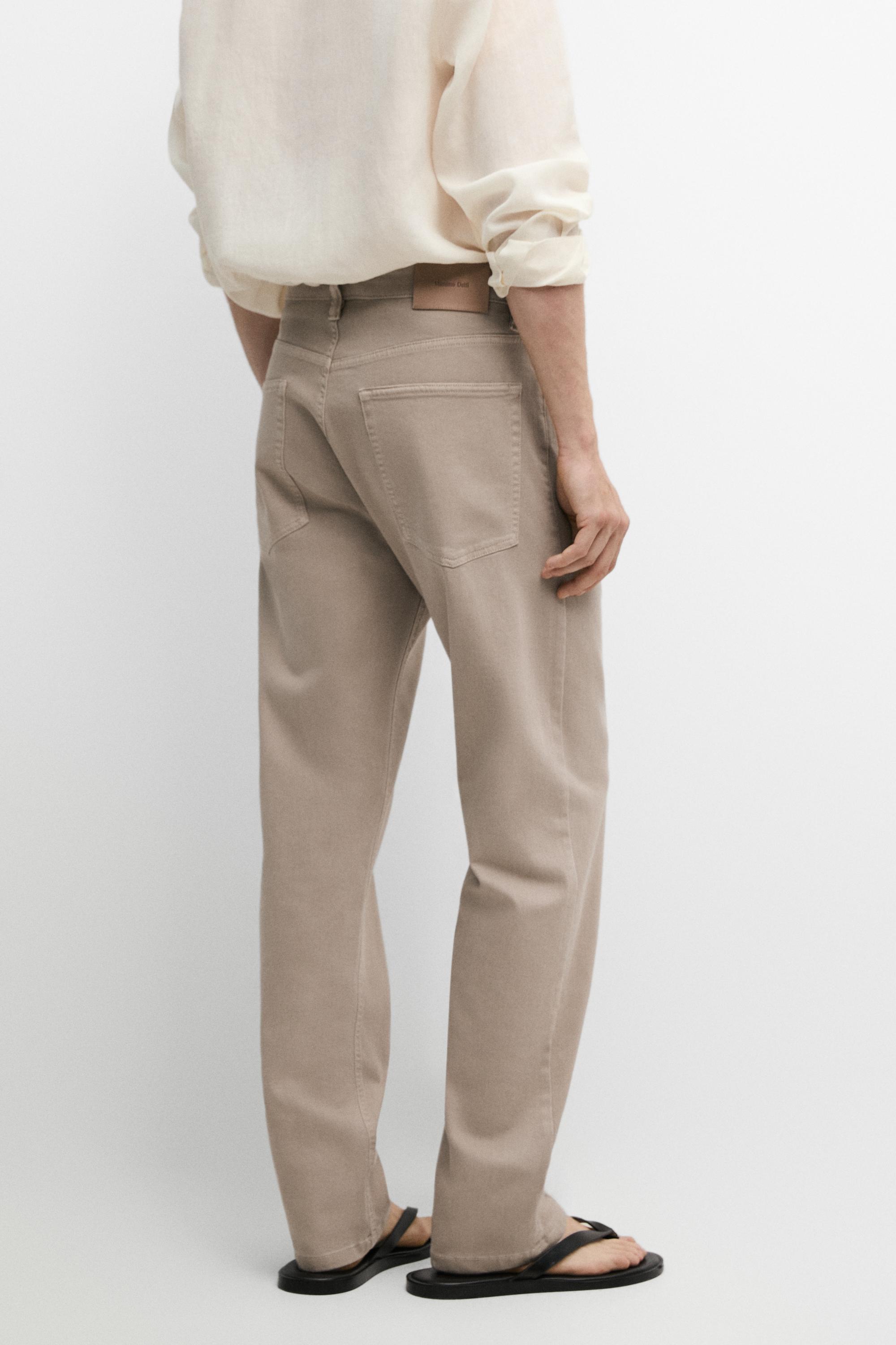 Lightweight tapered fit denim-effect trousers — MINK