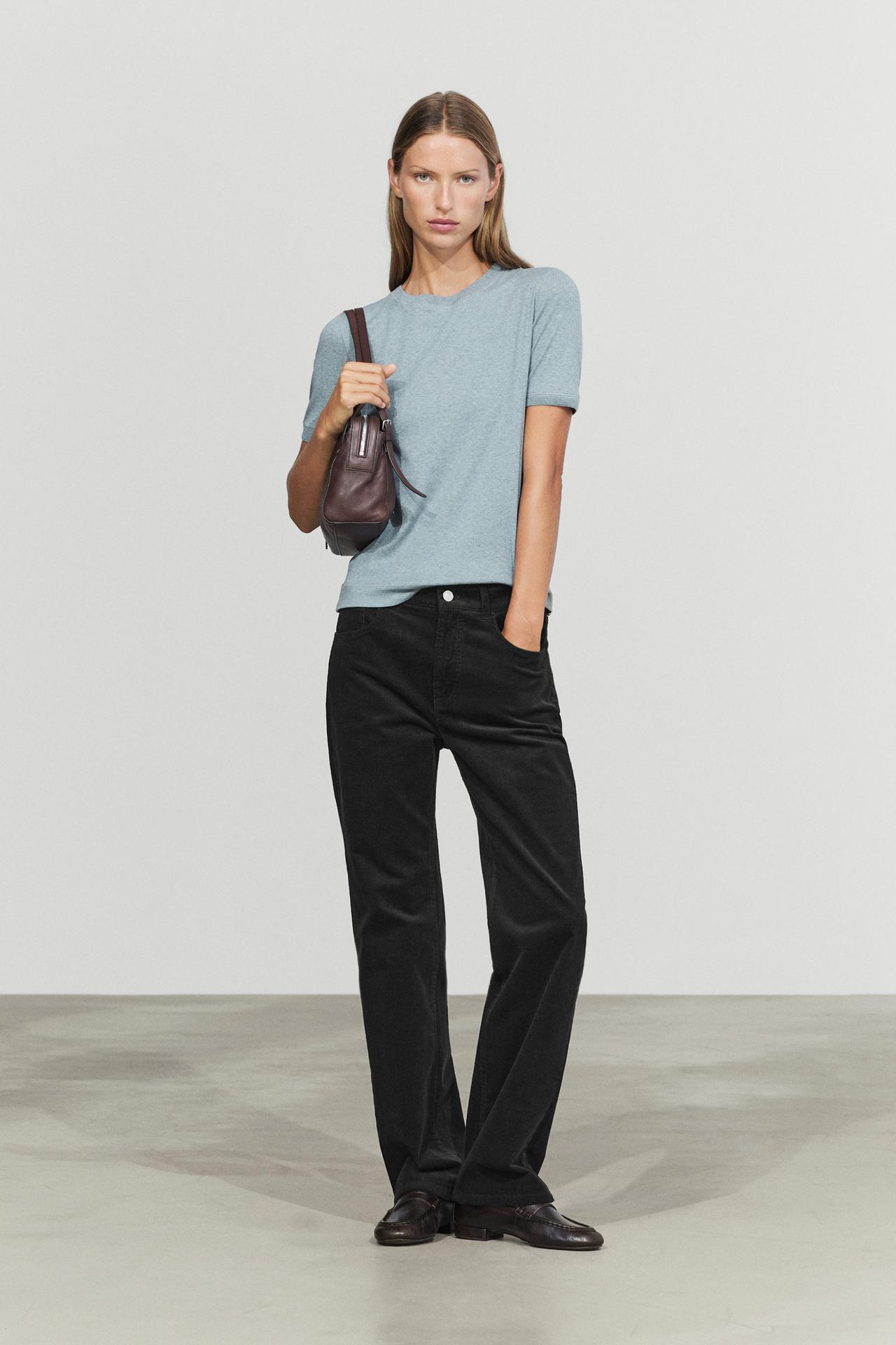 Short sleeve cotton blend T-shirt — INDIGO