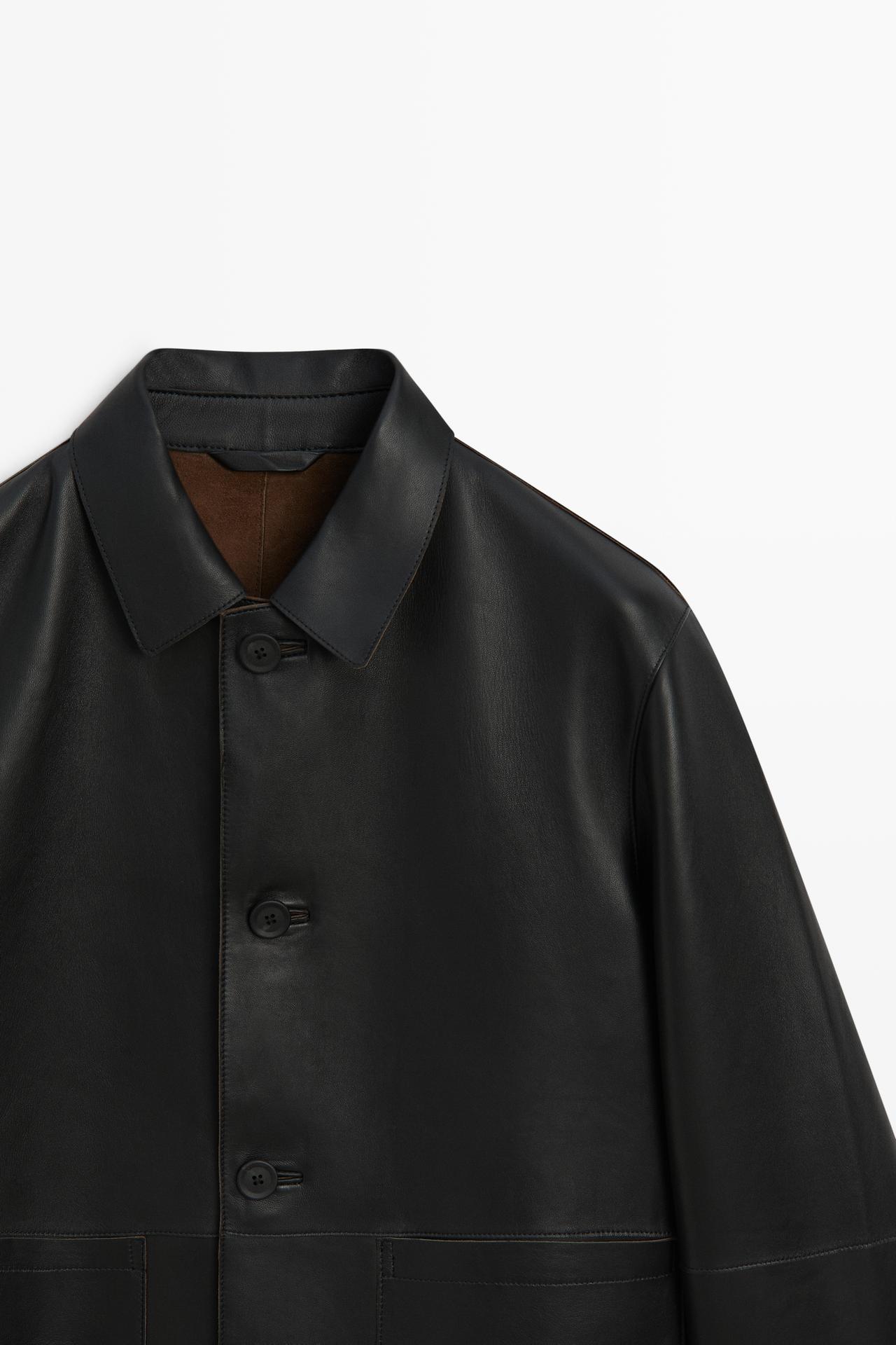 Nappa leather jacket with button detail — BLACK