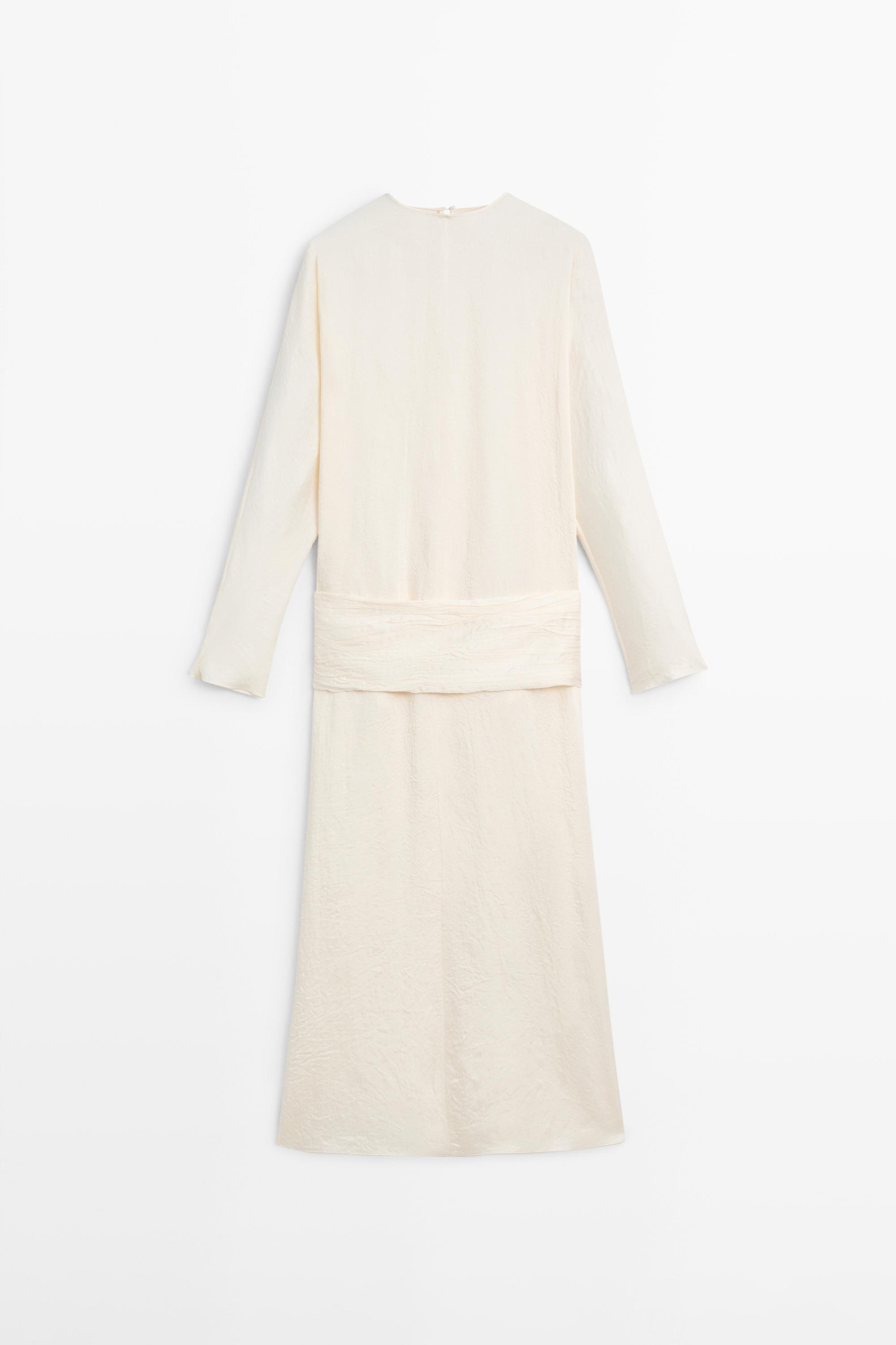 Midi dress with sash belt - STUDIO — Beige