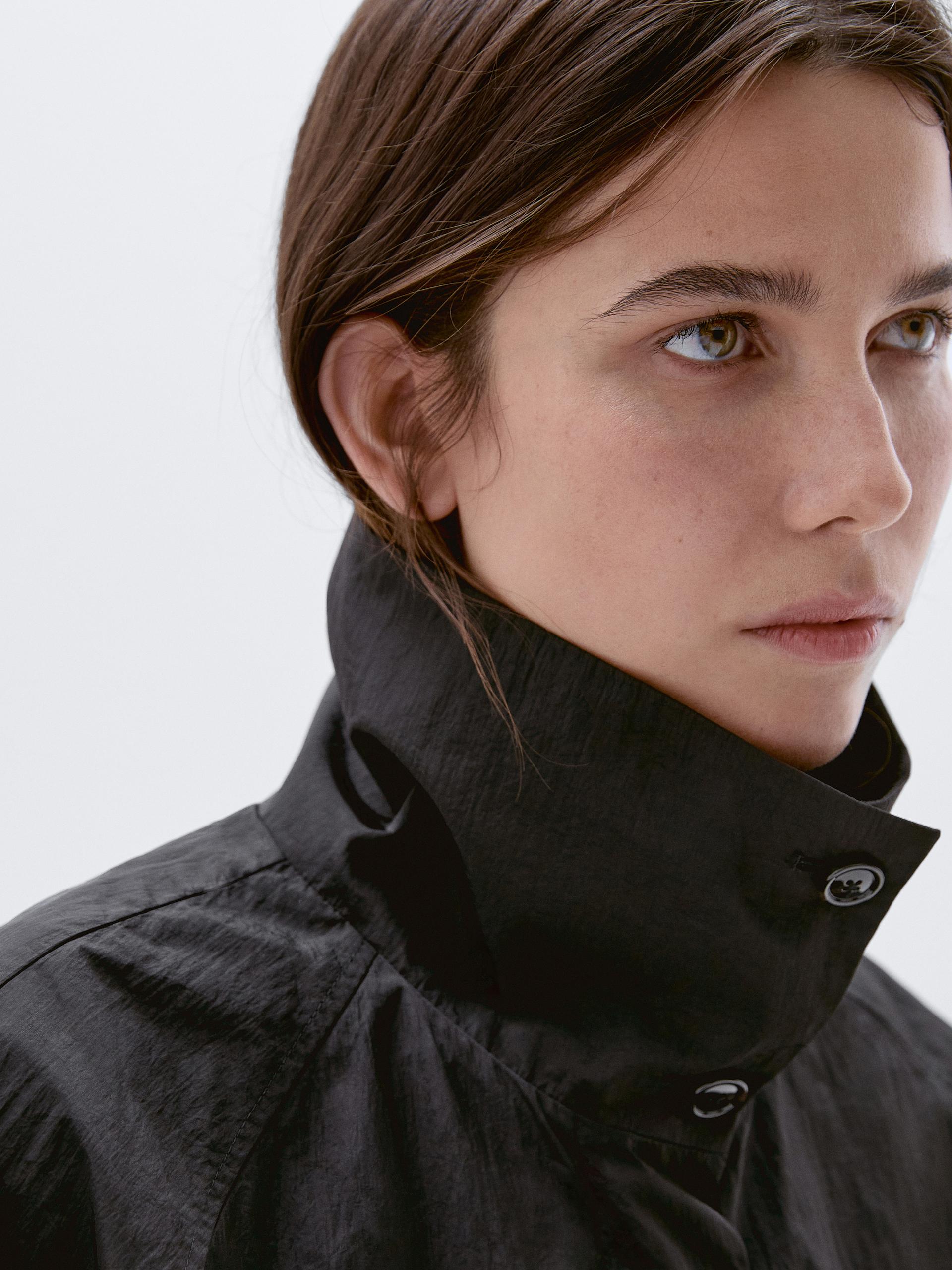 Casaco Bomber Abalonado De Gola Alta - Preto - M - Massimo Dutti - Mulher