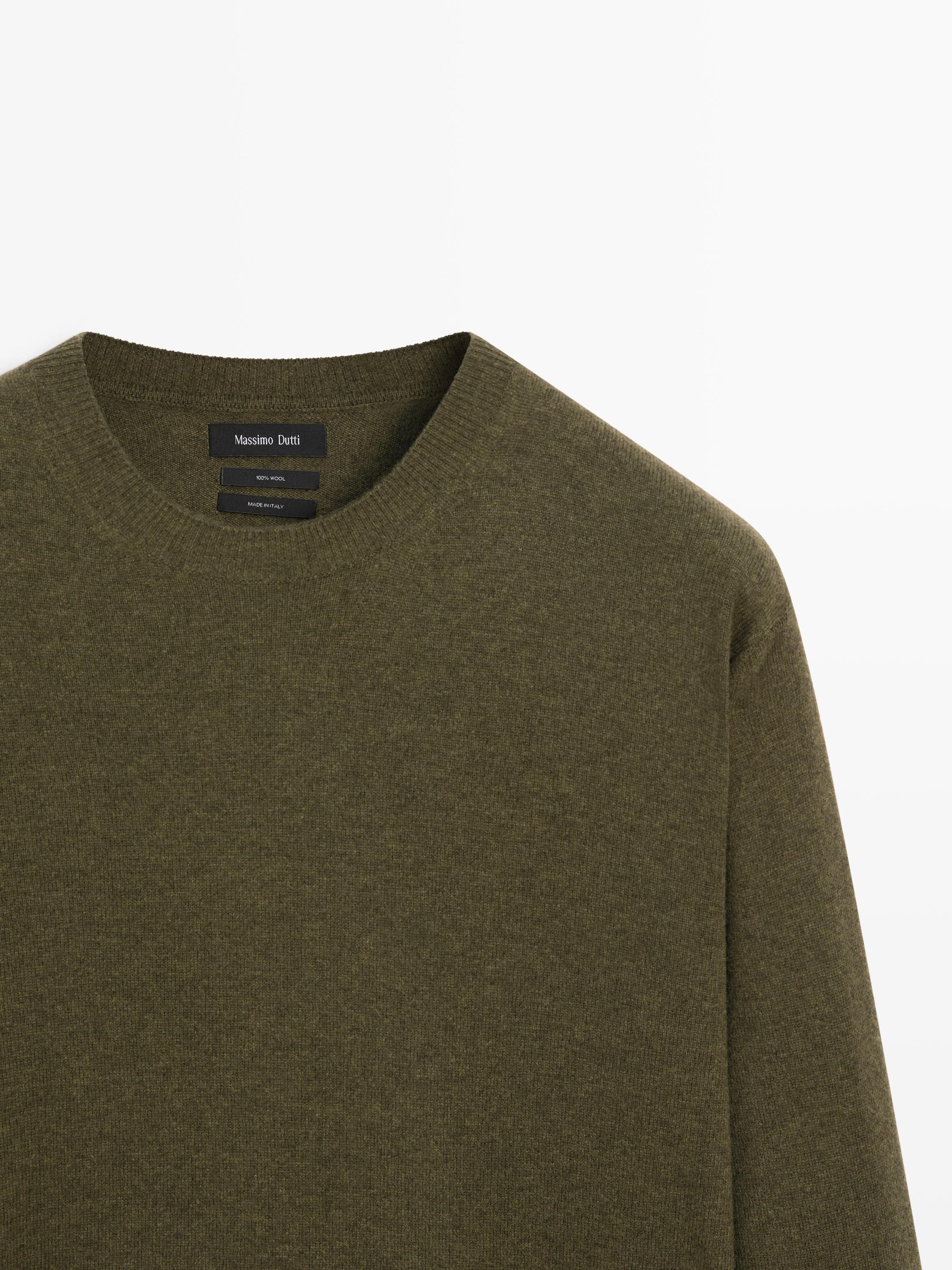 100% wool knit sweater — GREEN MARL