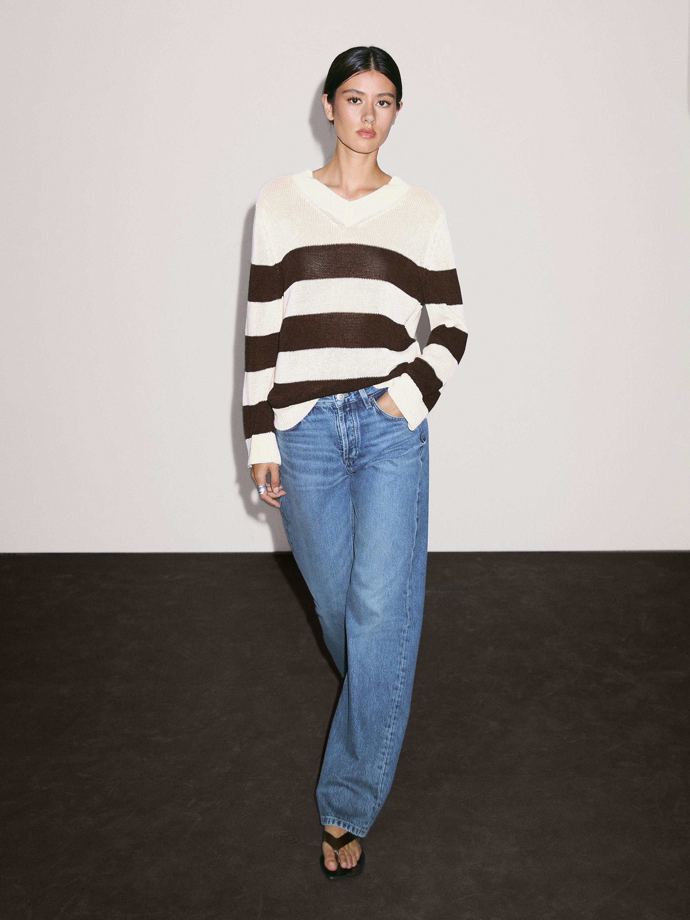 Striped knitted sweater with cotton