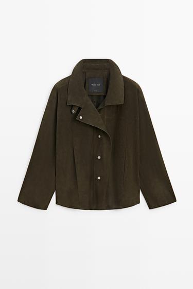 Suede high neck jacket — KHAKI 2
