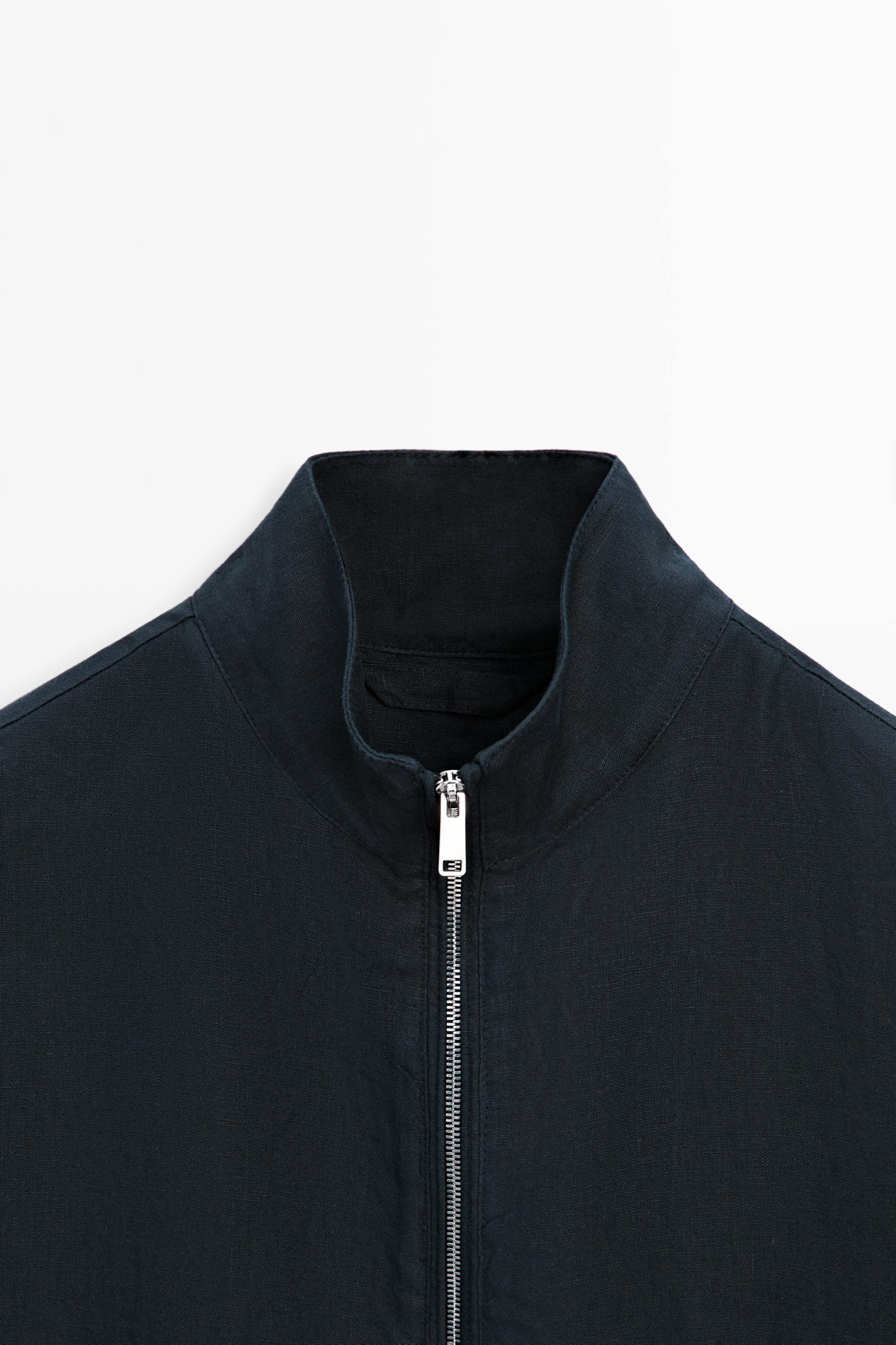 Linen bomber jacket — NAVY BLUE