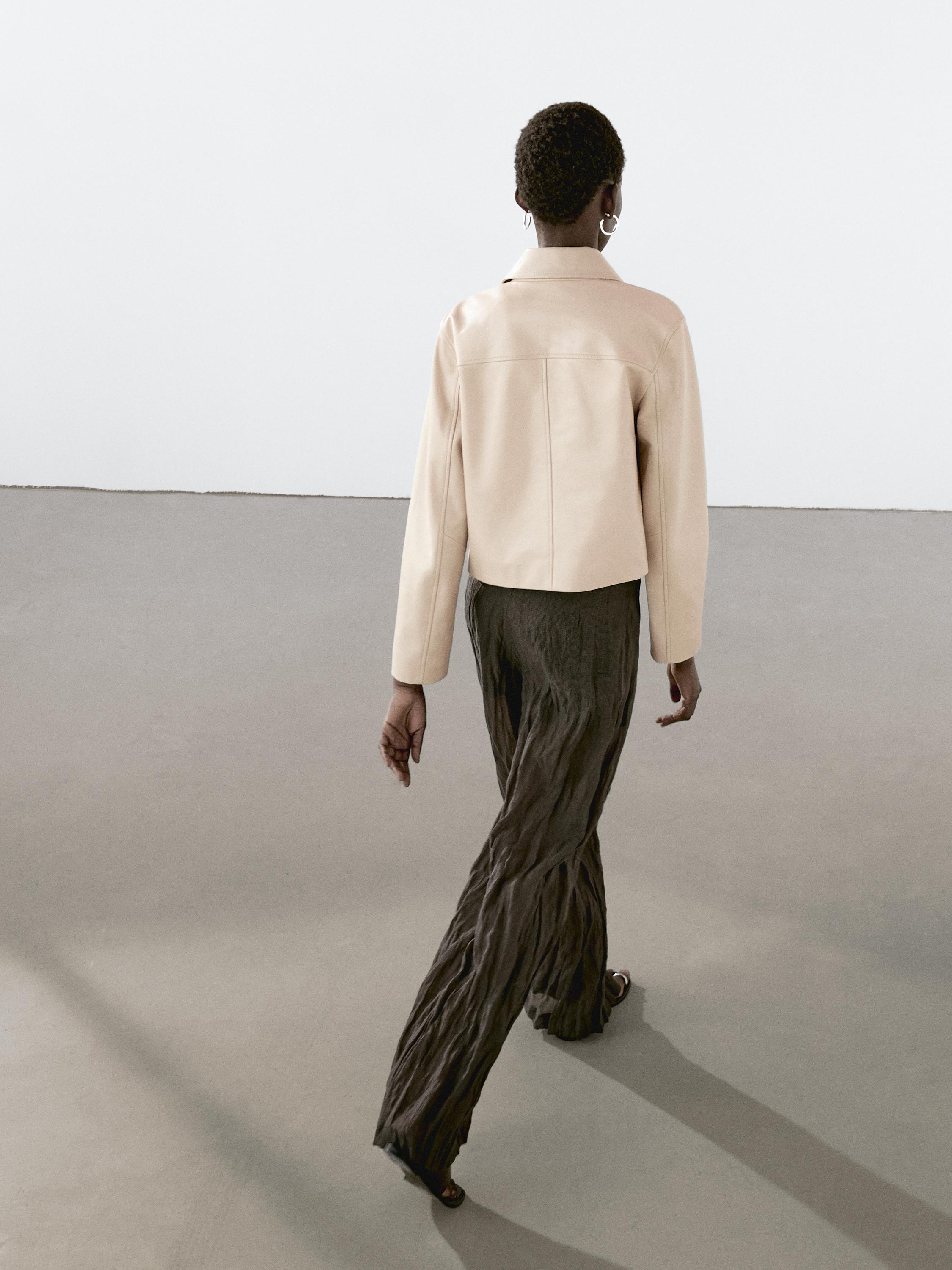 Cropped nappa leather jacket