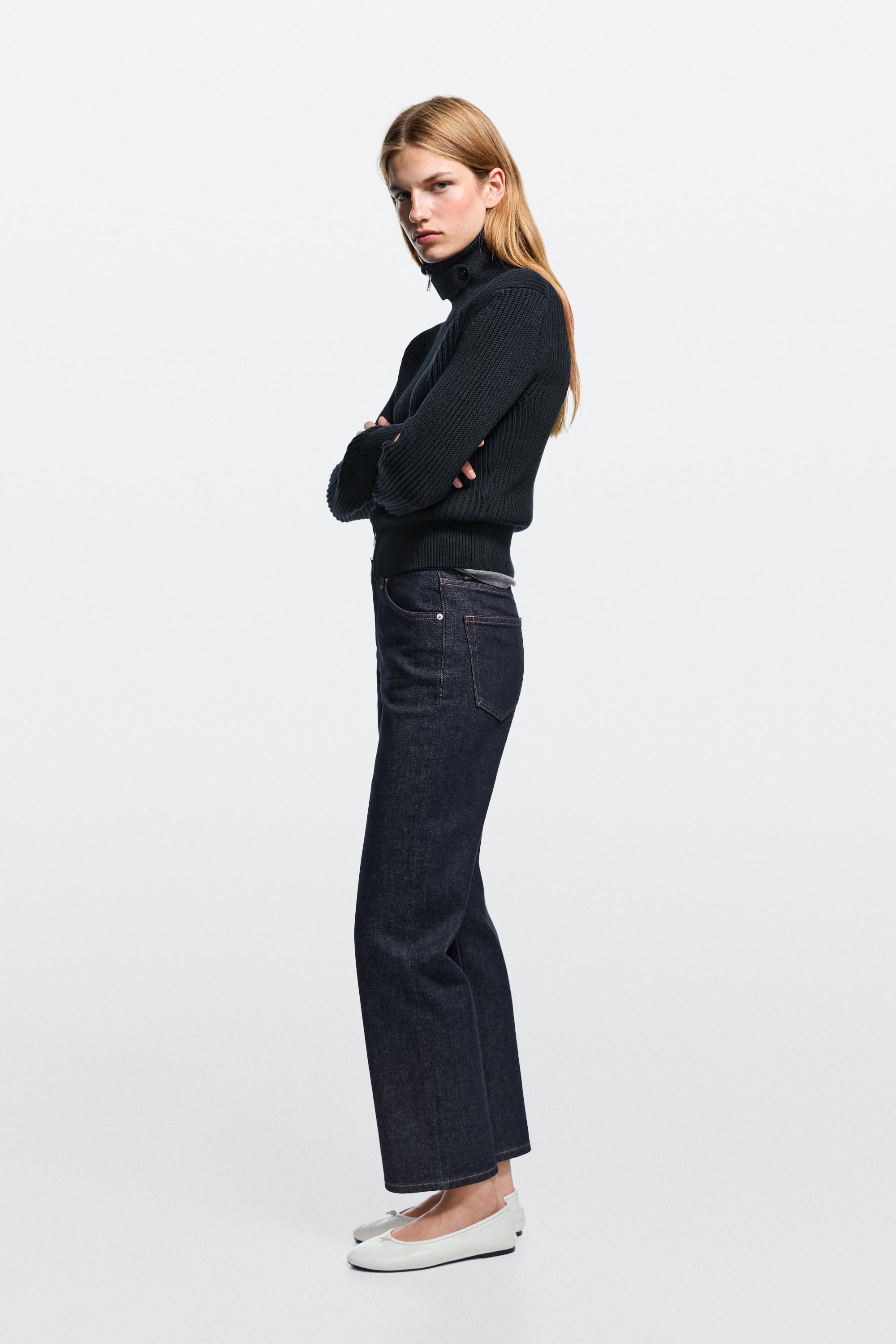 High-waist cropped straight-leg jeans — DARK BLUE