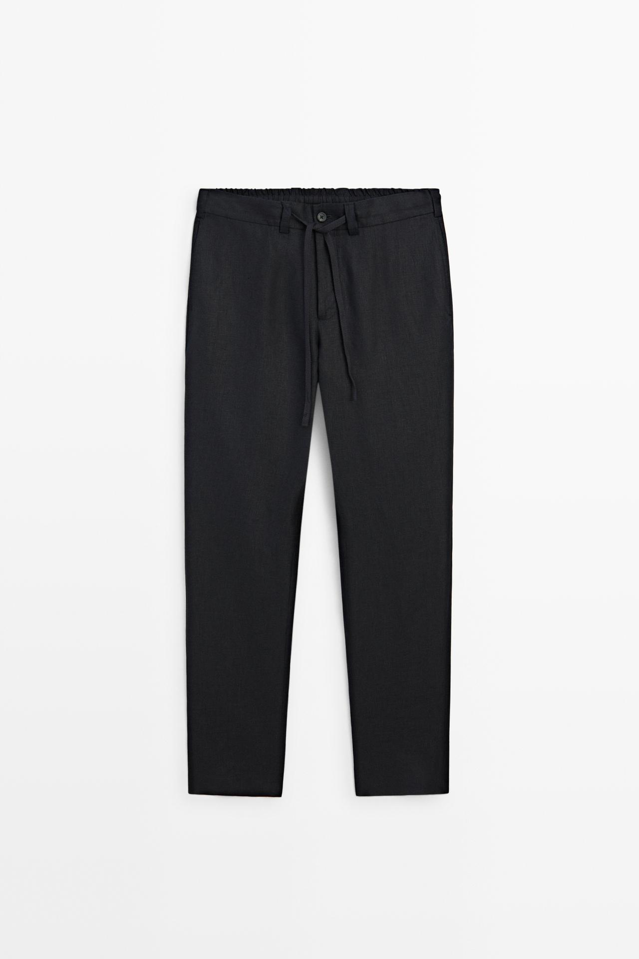 100% linen trousers with elasticated waist — DEEP BLUE