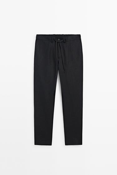100% linen trousers with elasticated waist — DEEP BLUE 2