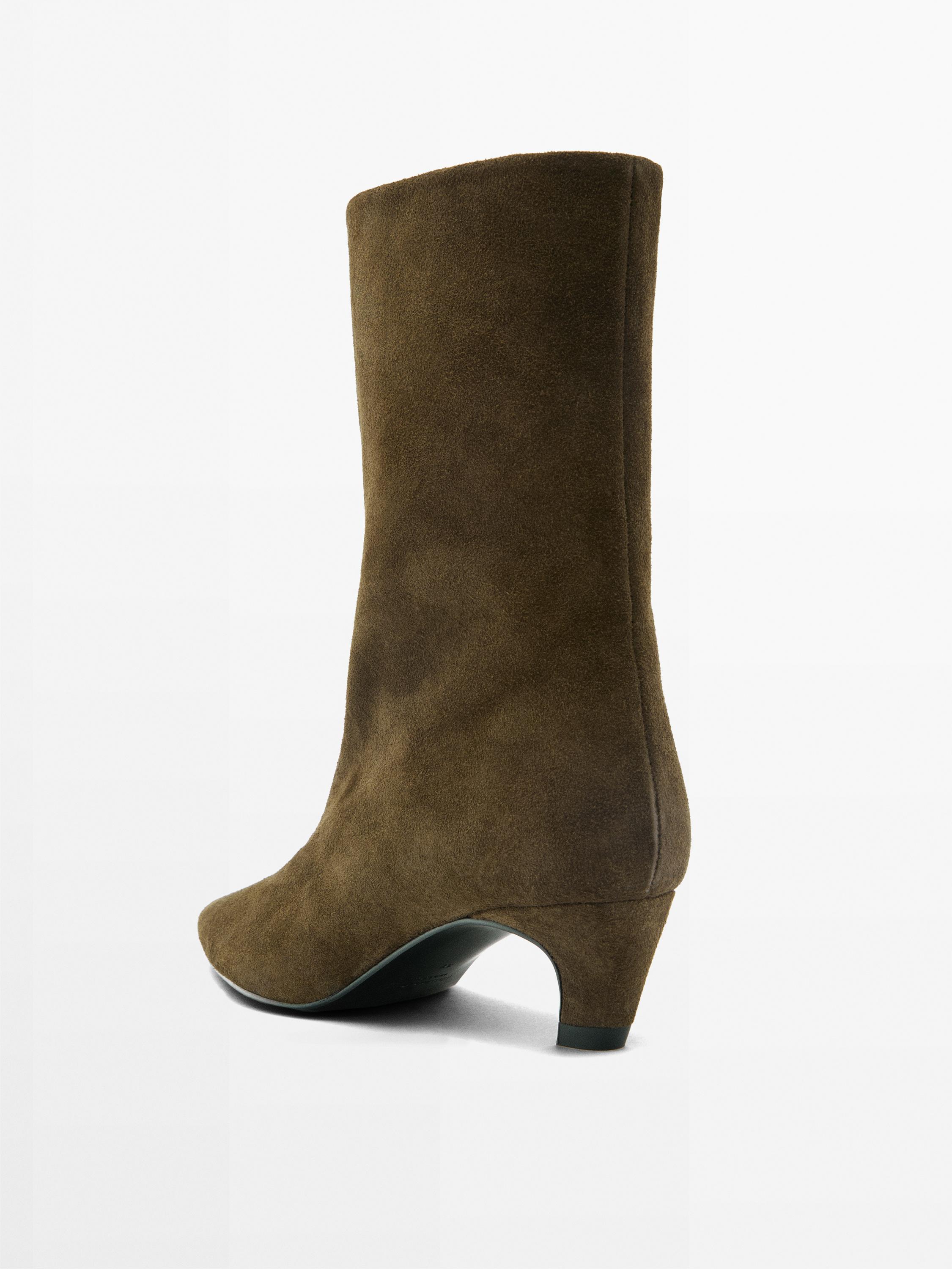 Split suede heeled ankle boots — KHAKI