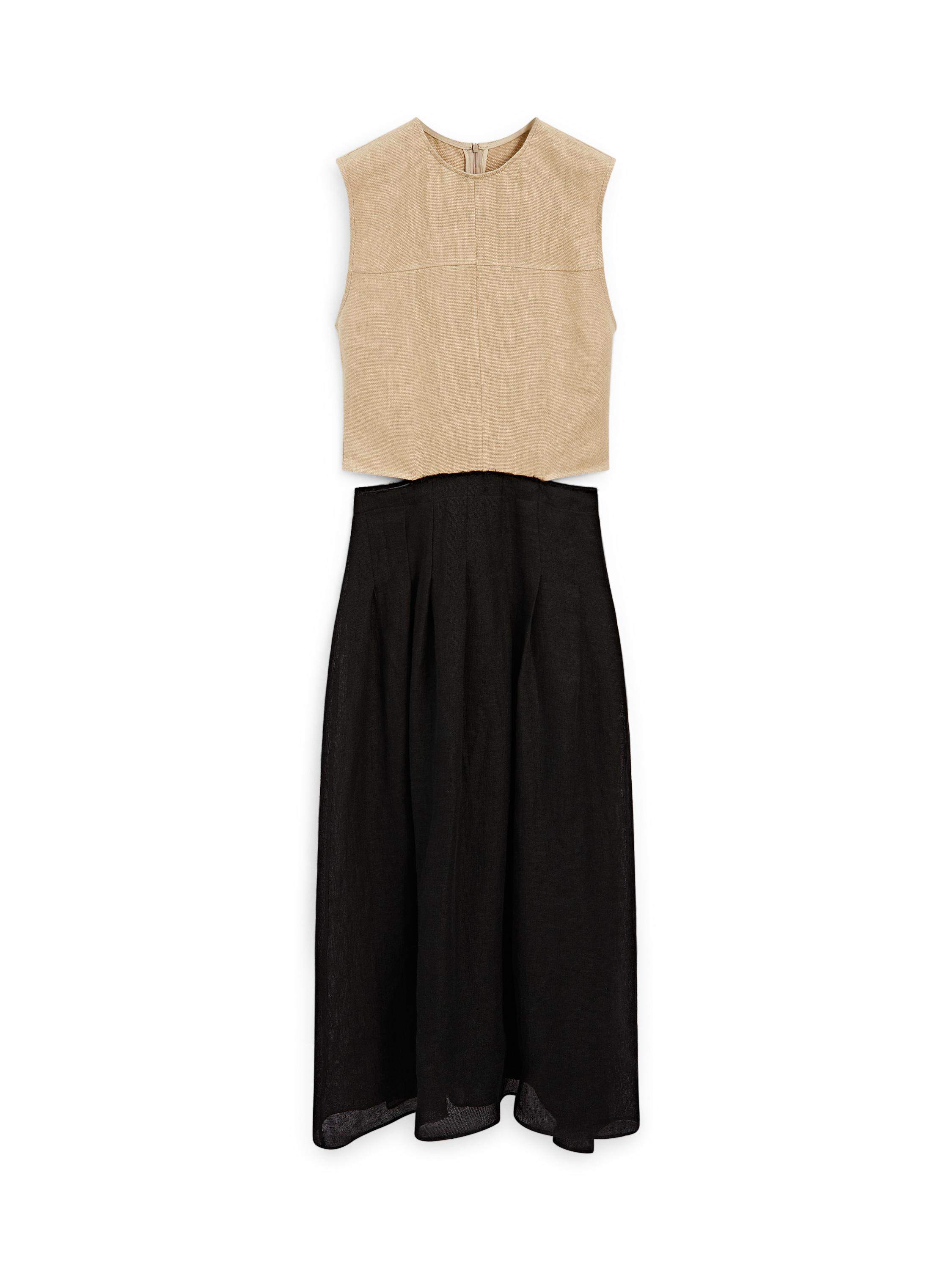 ★ Massimo Dutti★ Contrast camisole long one-piece 0662958 Contrast long dress with side slits · Black · Smart