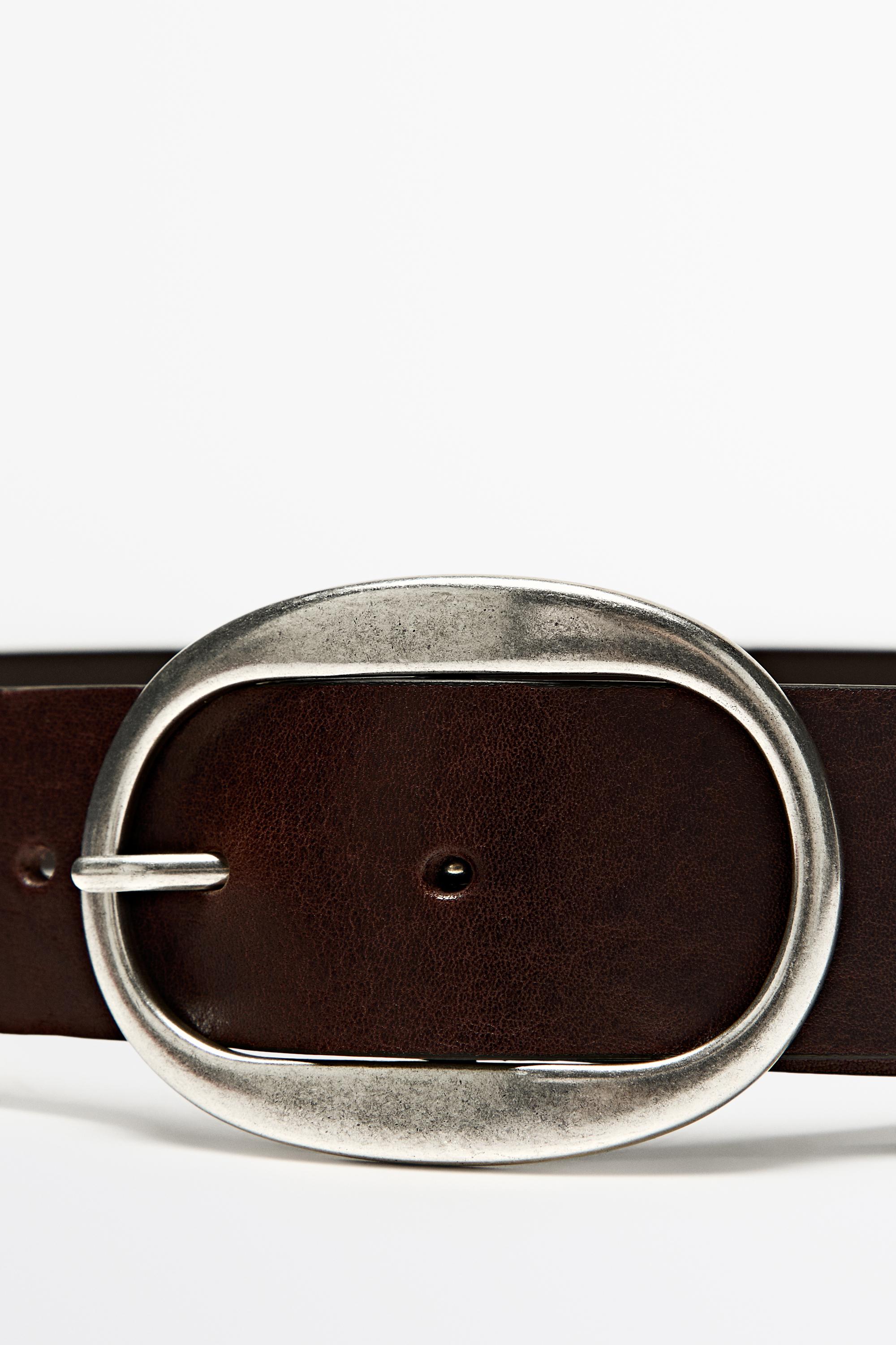 Nappa leather belt with oval buckle — BROWN