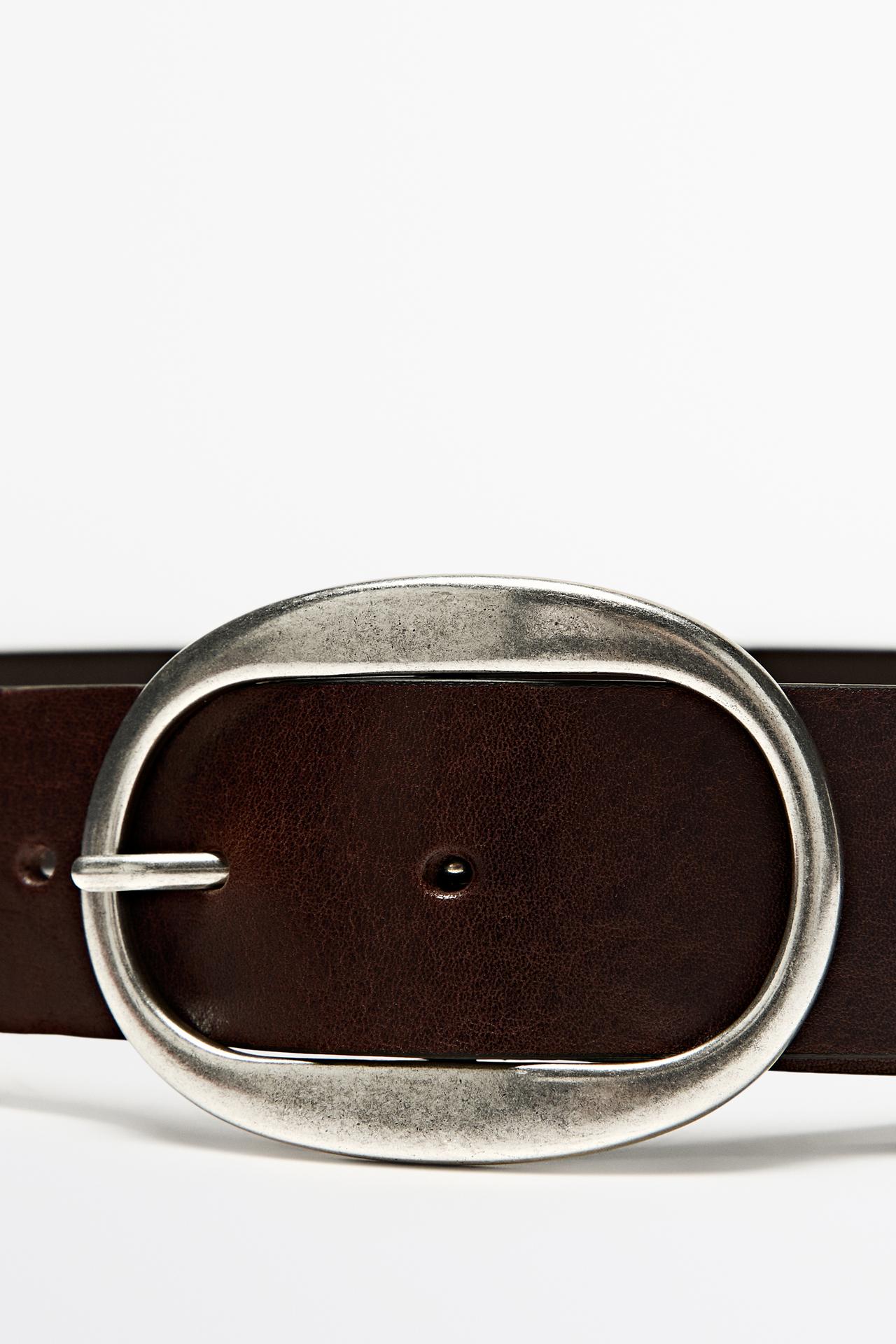 Nappa leather belt with oval buckle — BROWN