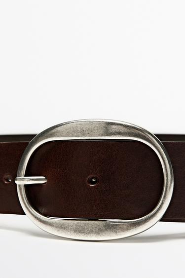 Nappa leather belt with oval buckle — BROWN 2