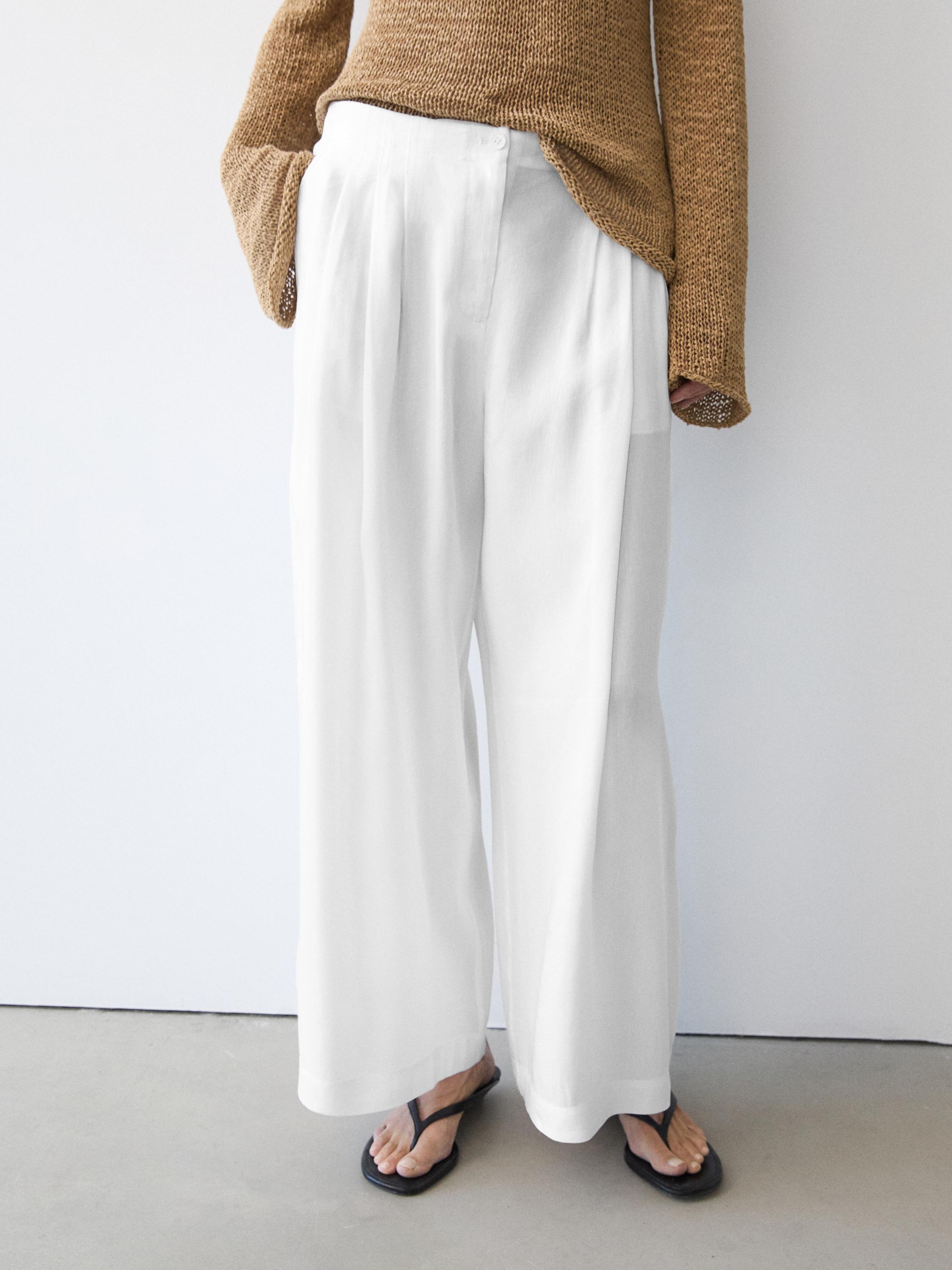 Flowing linen blend trousers — Off white
