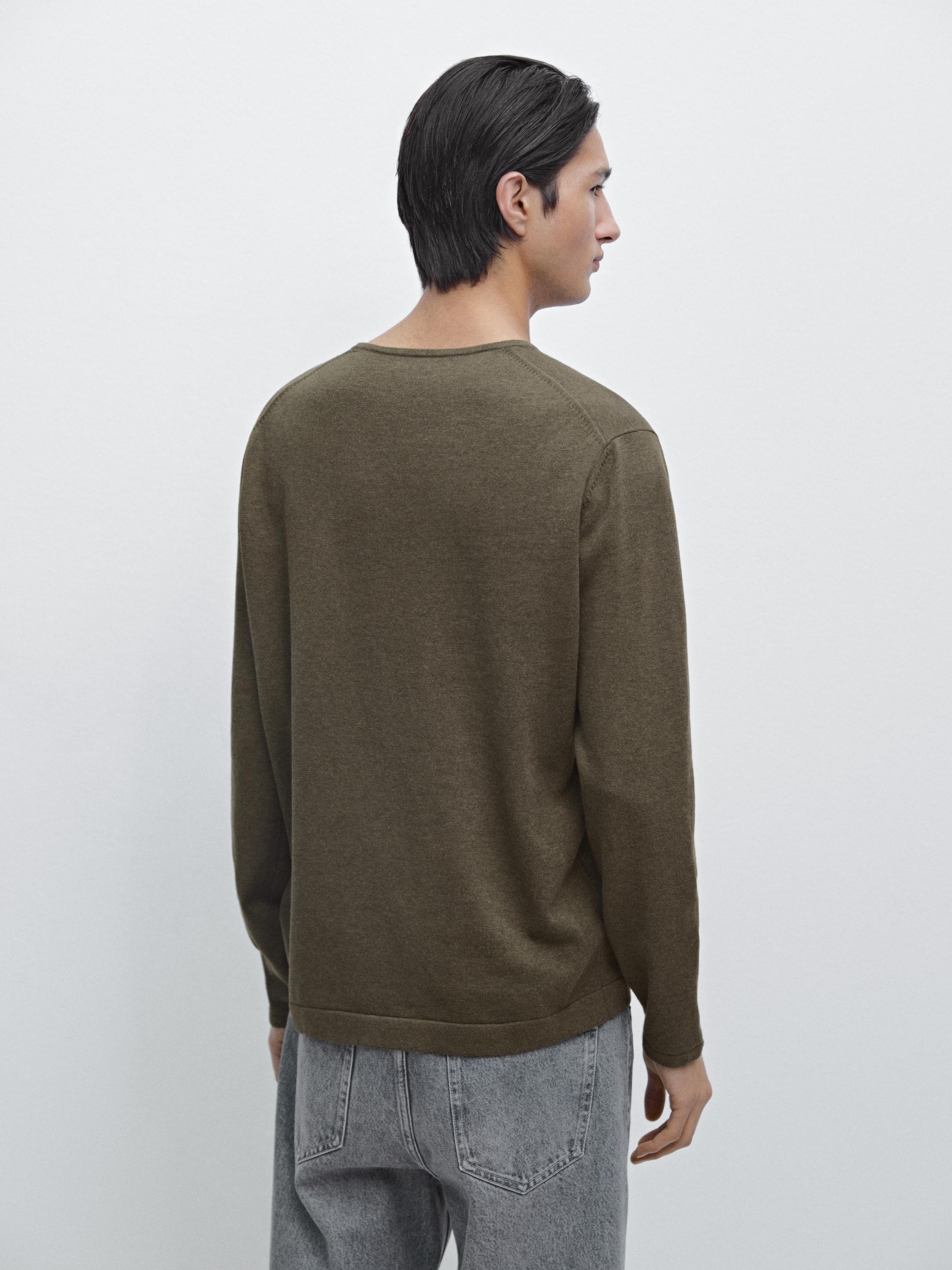 Knit 100% cotton crew neck sweater — GREEN