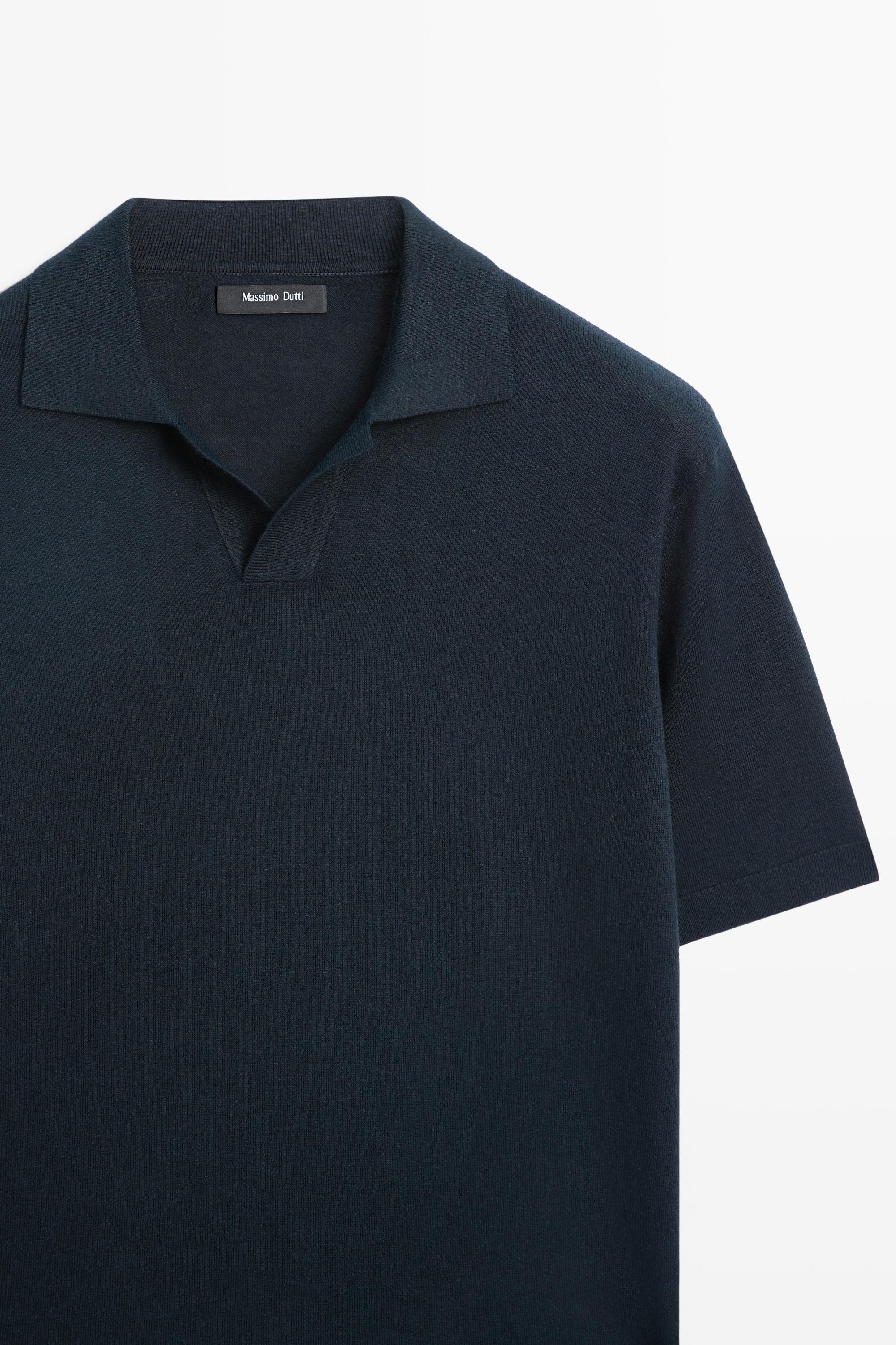 Cotton and linen knit polo sweater — NAVY BLUE