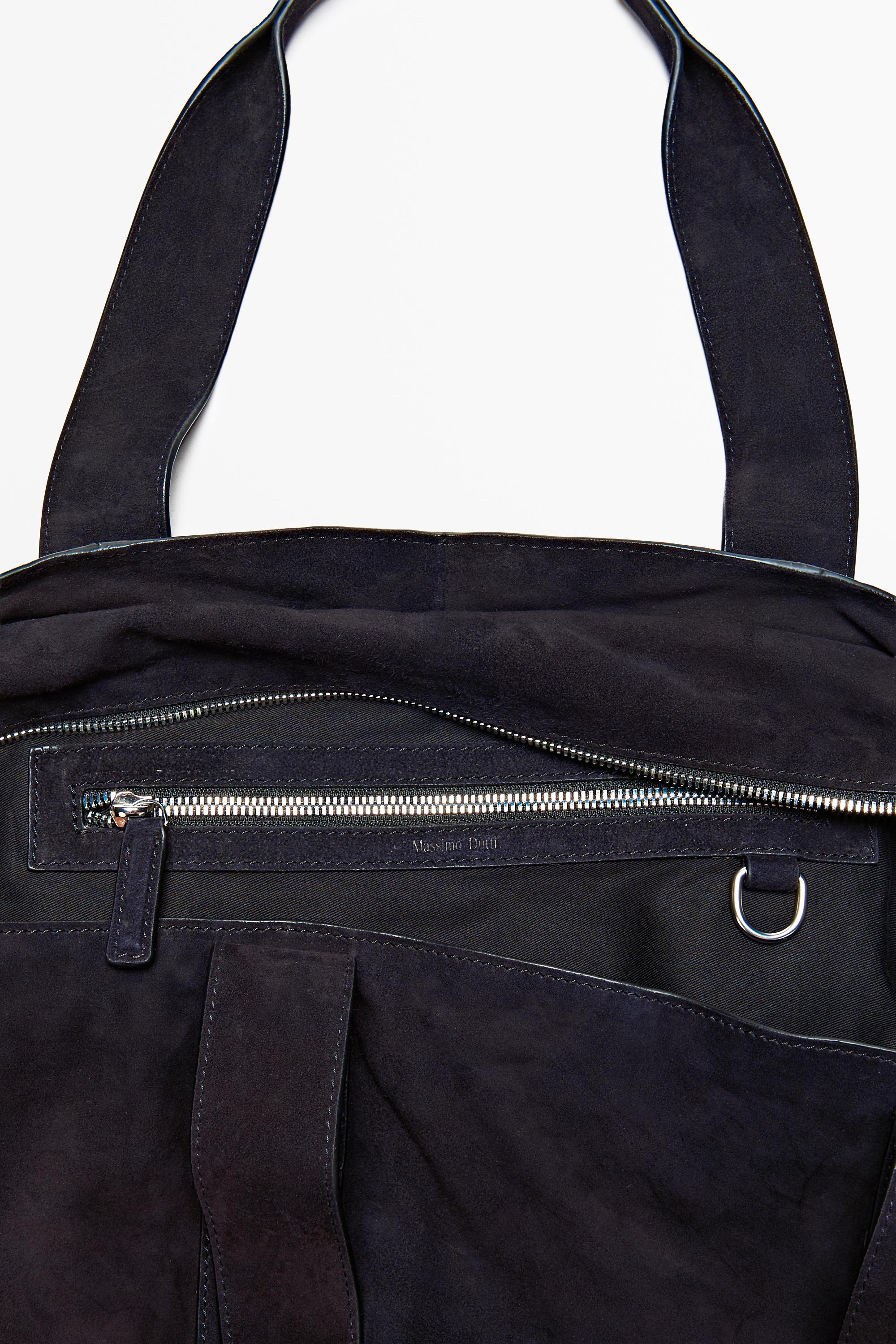 Split suede leather tote bag — NAVY BLUE