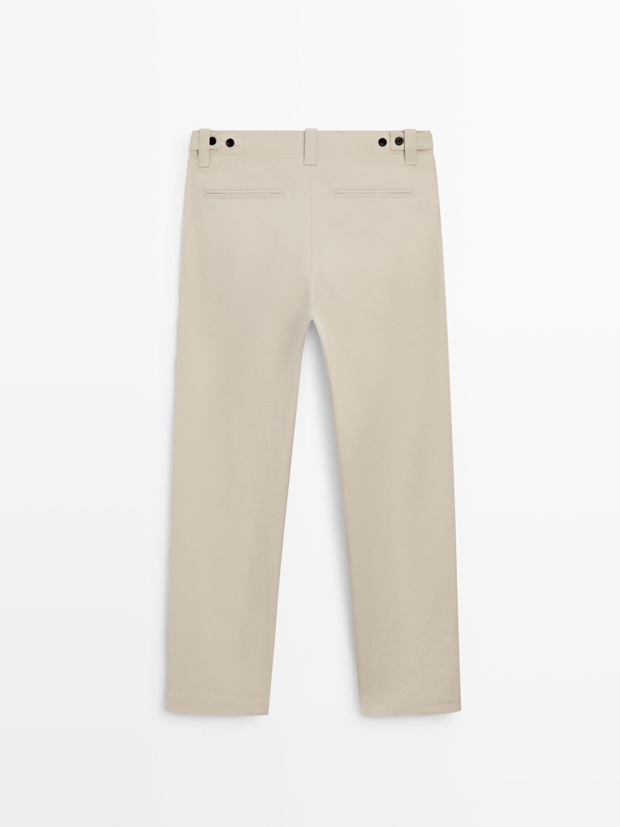 Cotton blend pants with waist detail — BEIGE