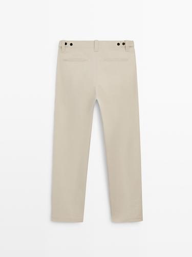 Cotton blend pants with waist detail — BEIGE 6