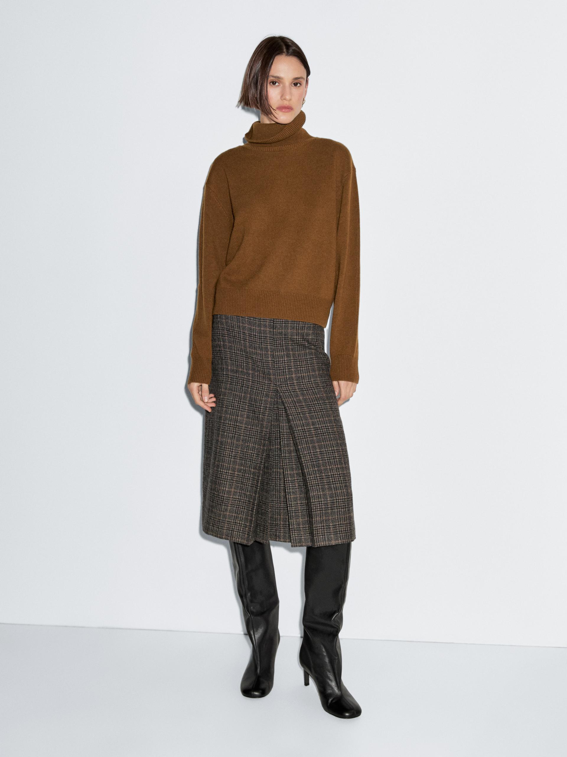 Gonna Midi A Quadri 100% Lana - Marrone - 44 (It 48) - Massimo Dutti - Femminile