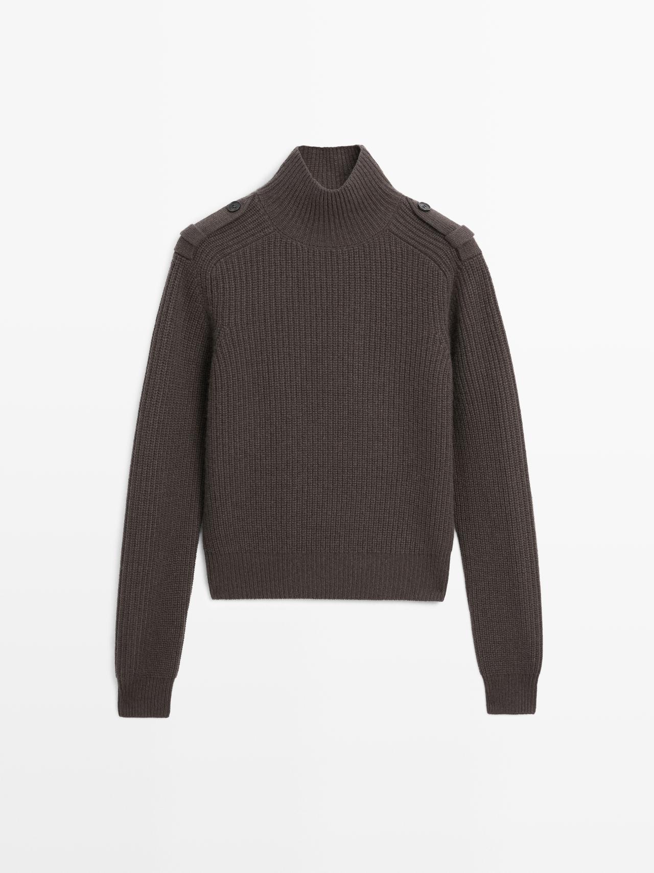 Massimo Dutti - Dame - Strikket Trøje Med Skulderdetalje - Bly Blå - Xs