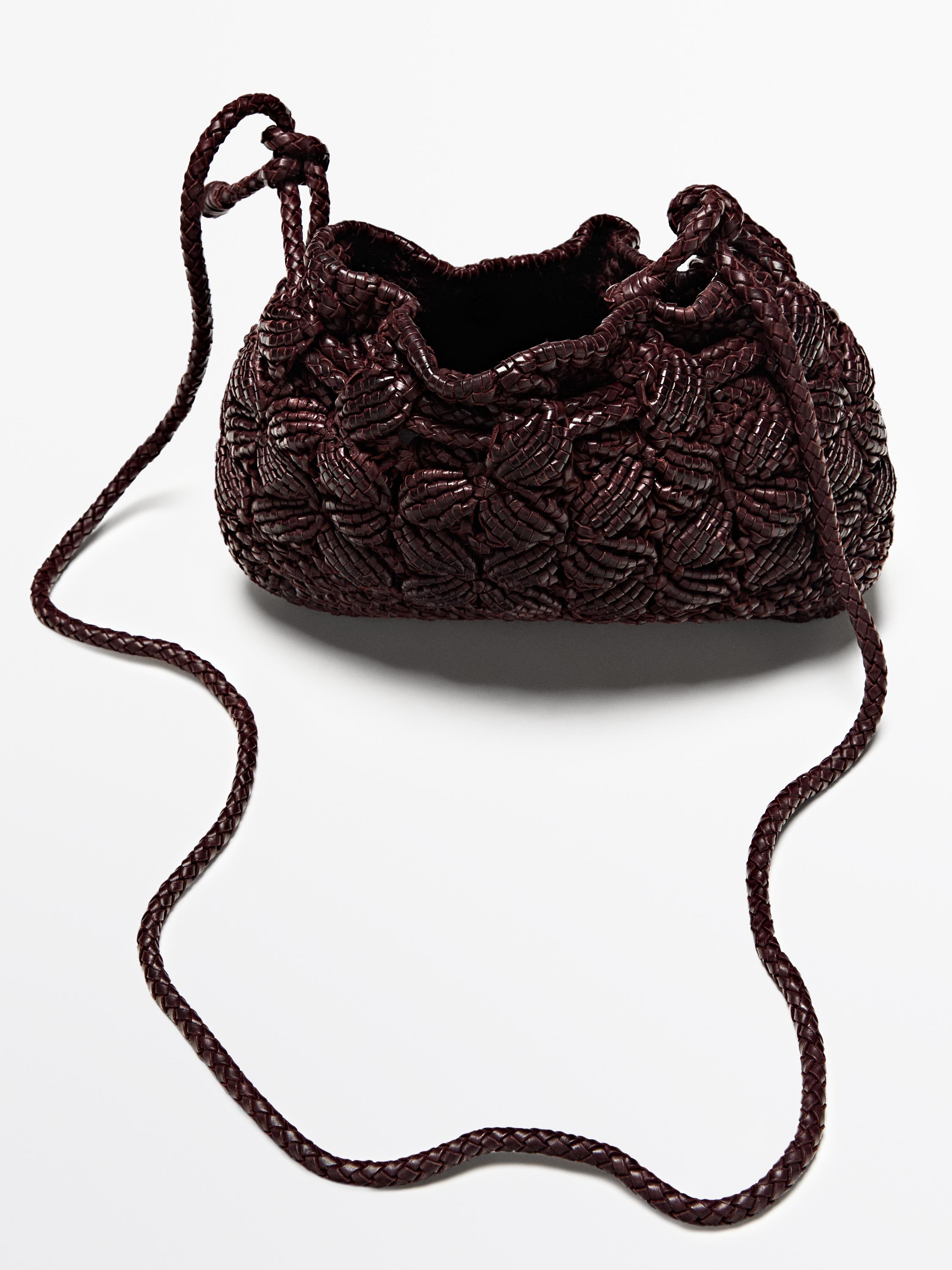 Nappa leather macramé pouch bag — BURGUNDY
