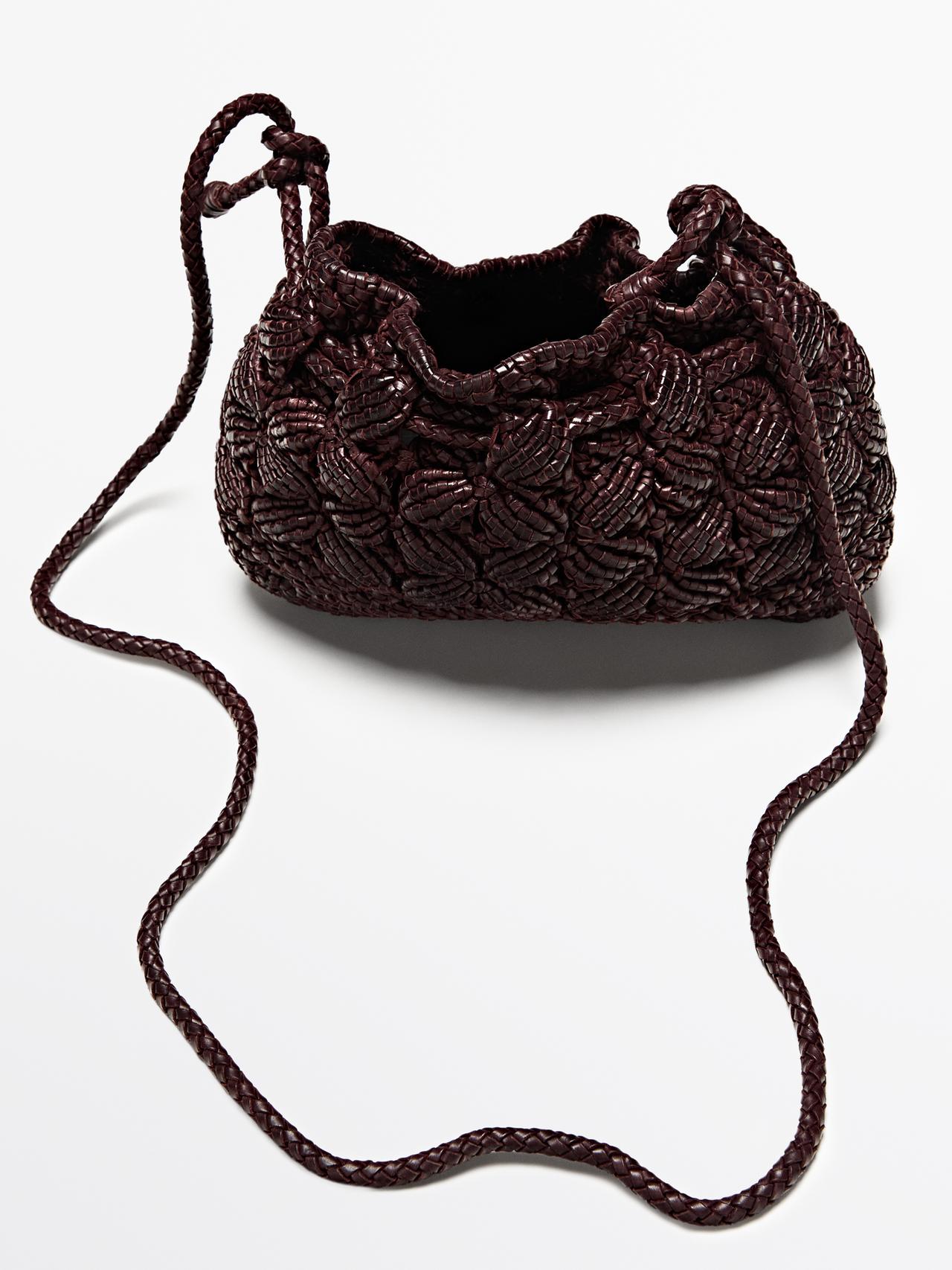 Nappa leather macramé pouch bag — BURGUNDY
