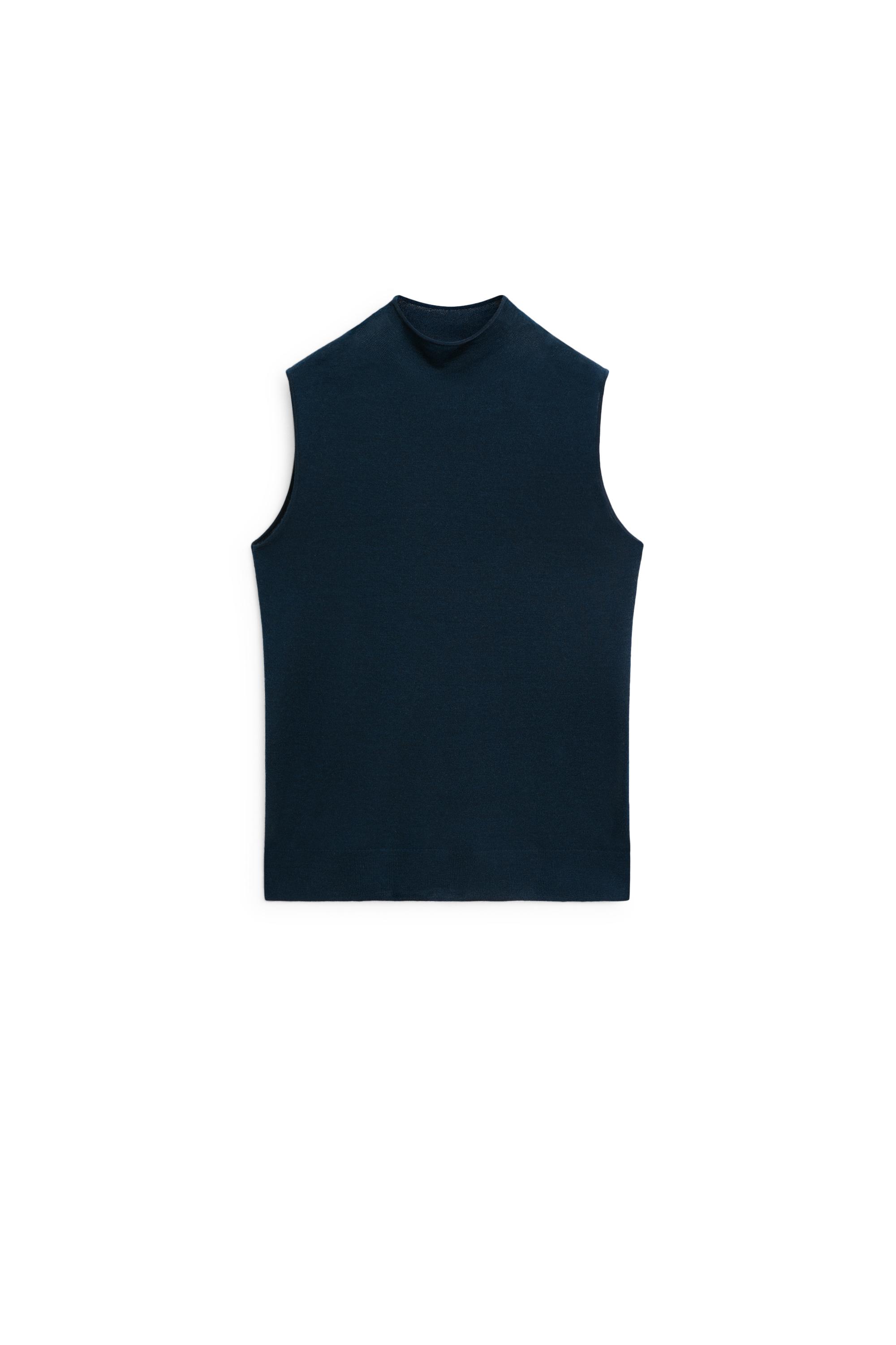 100% wool mock turtleneck knit top — BLUE