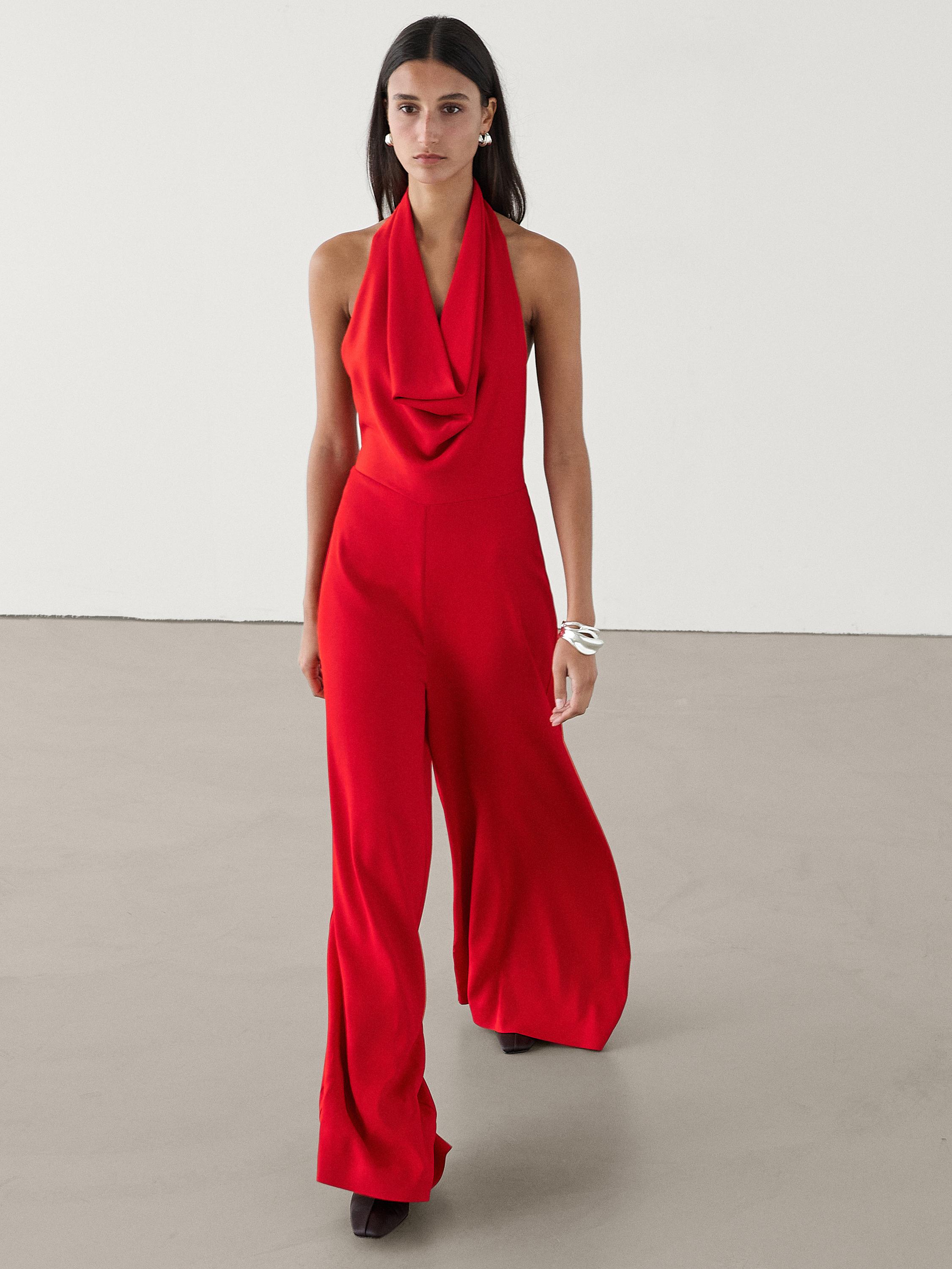 Halterneck jumpsuit Red Massimo Dutti