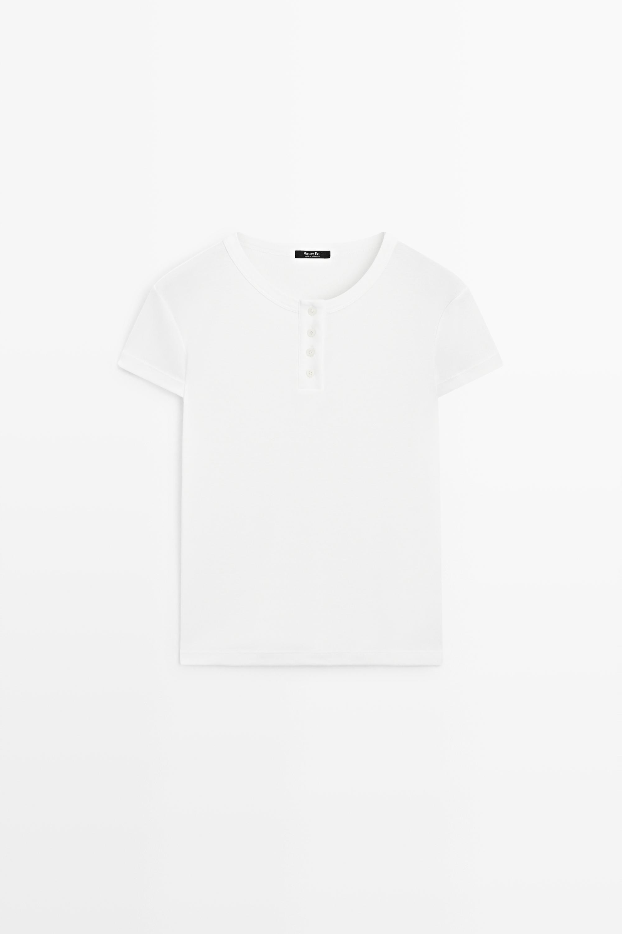 Áo thun Henley cộc tay 100% cotton