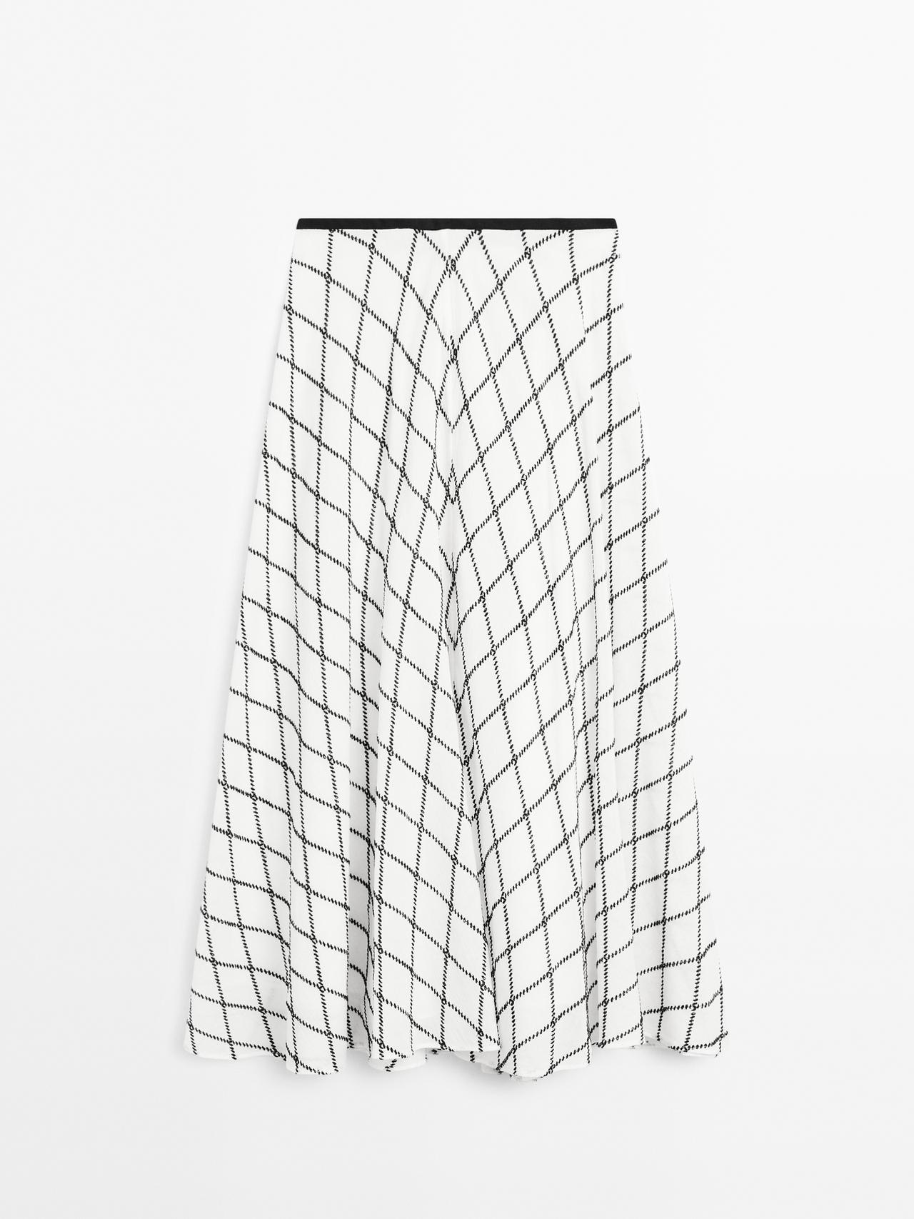 Massimo Dutti - Dame - Ternet Midinederdel Med Svaj - Hvid - 36