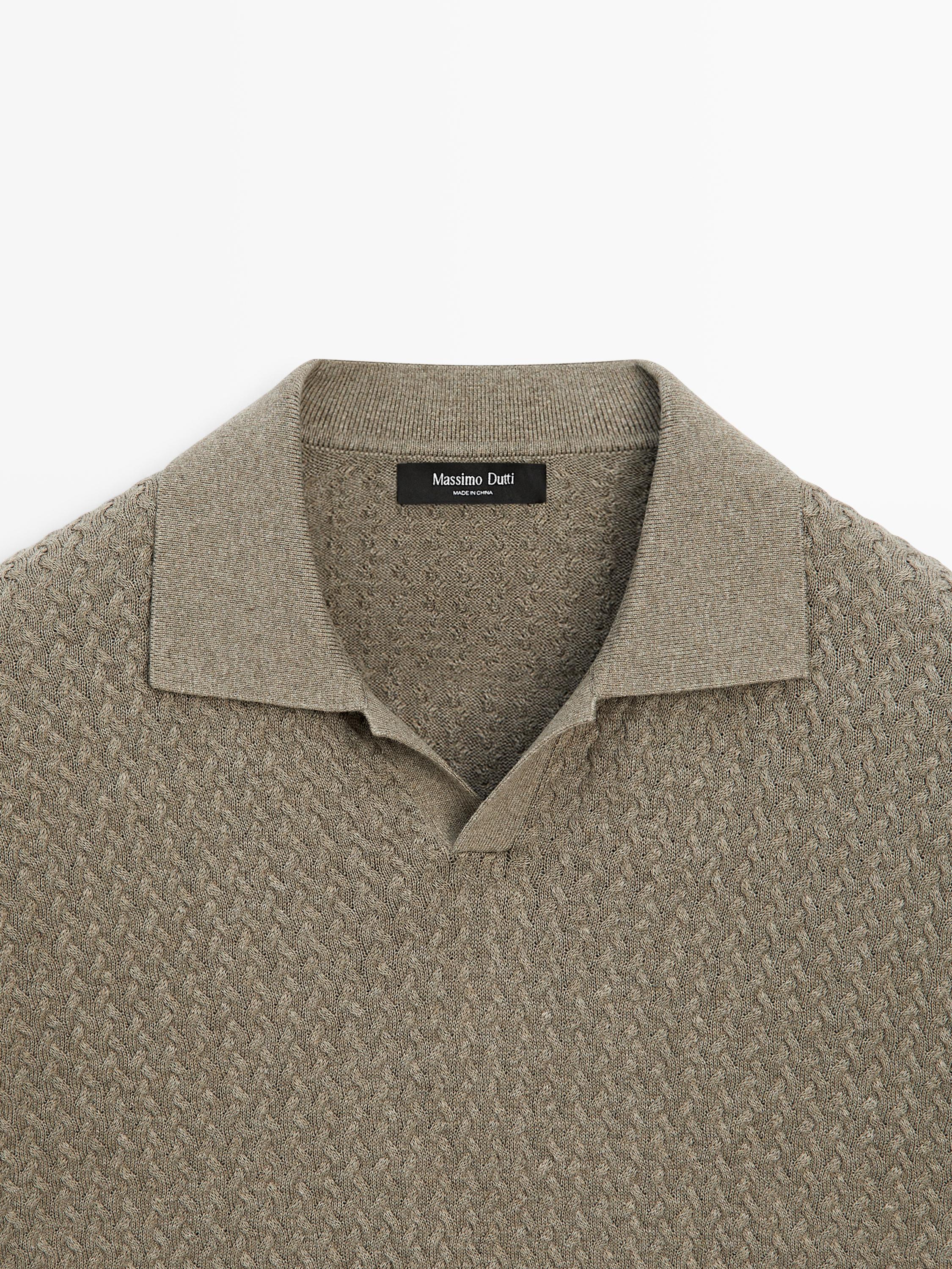 Cable-knit V-neck polo shirt — GREEN