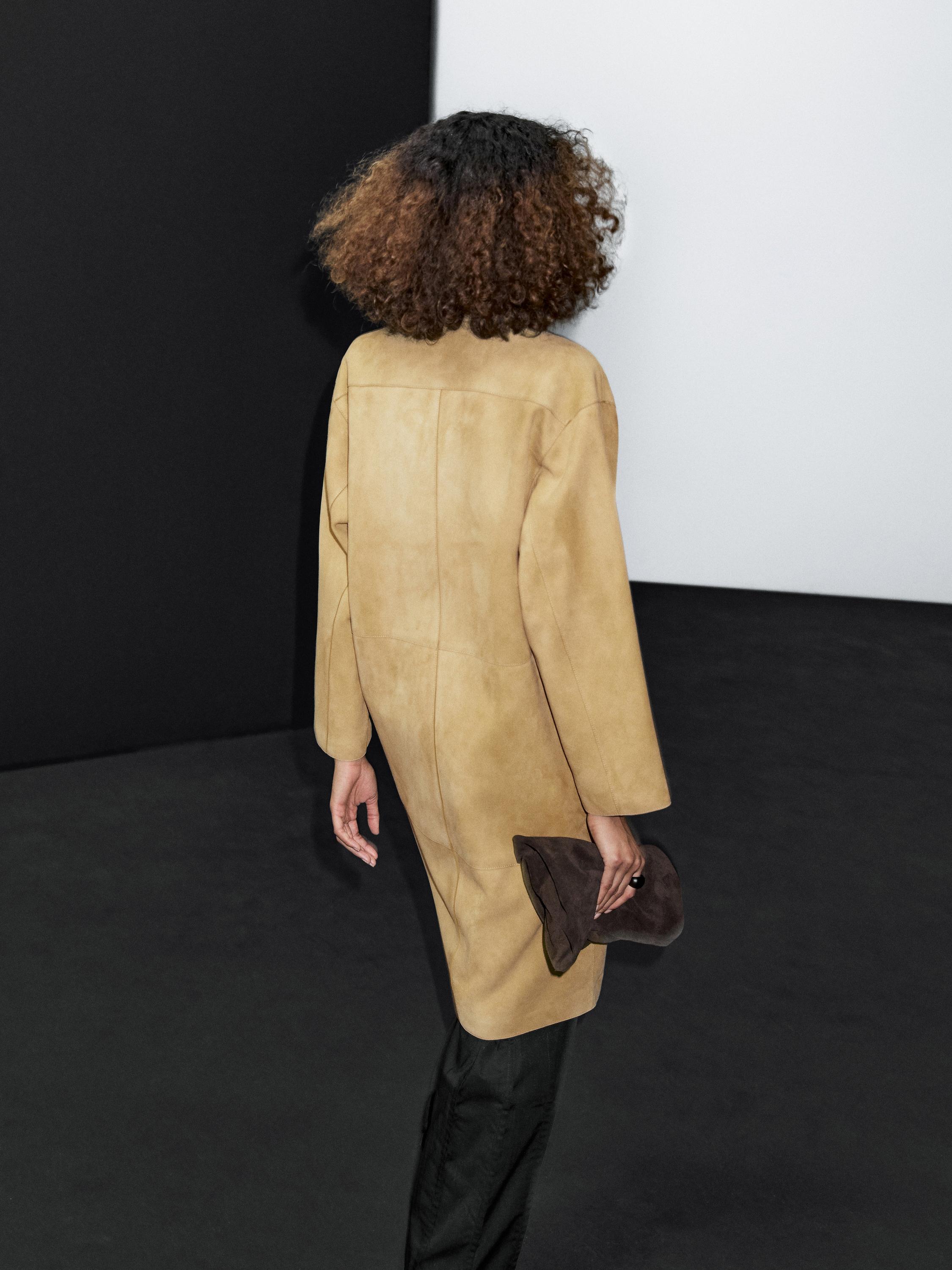 Long suede leather coat