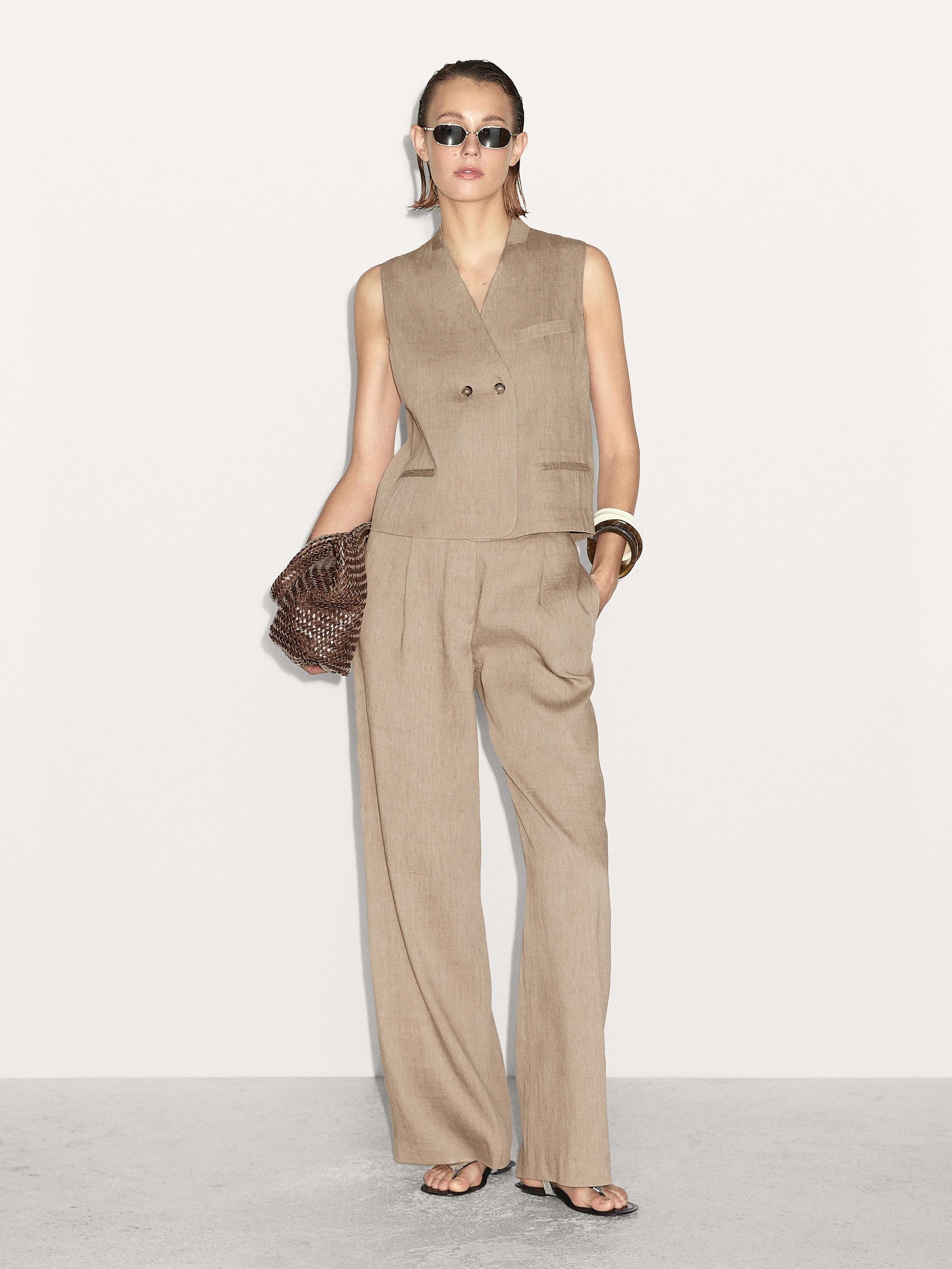 Flowing linen blend suit trousers