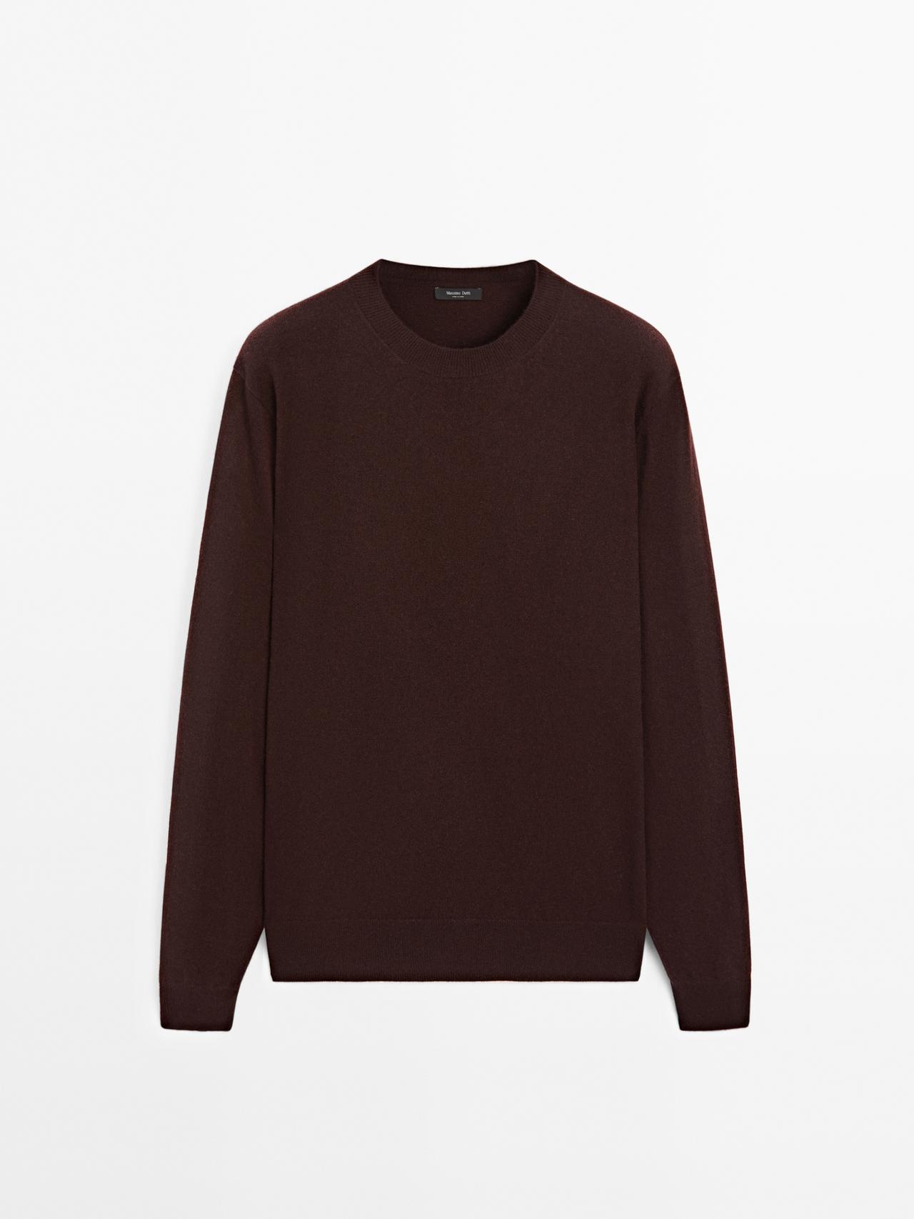 Massimo Dutti - Herre - Trøje I Uldblanding Med Rund Hals - Bordeaux - L