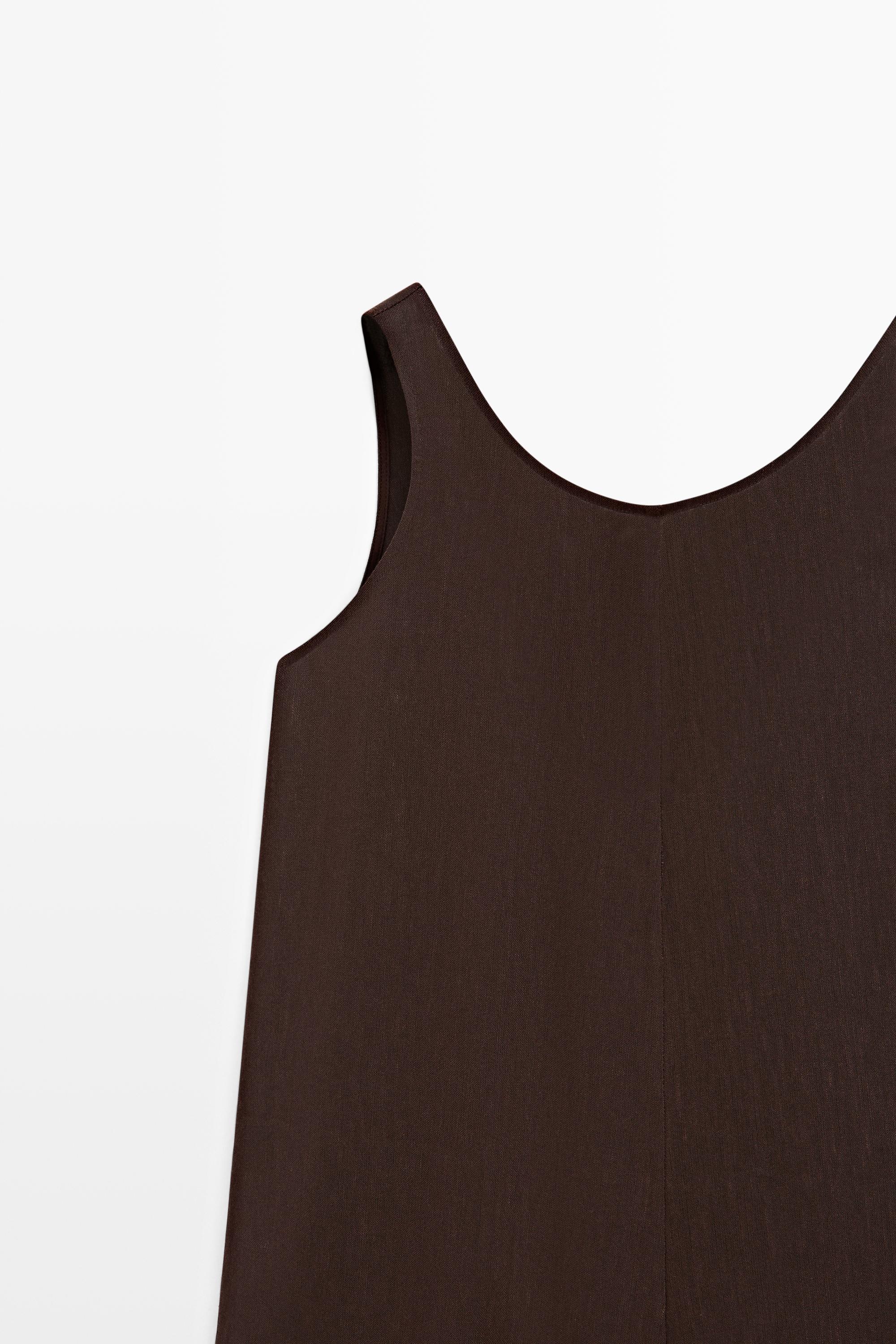 Flowing linen blend playsuit dress — Chocolate