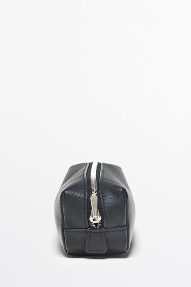 Nappa leather zip pouch — BLACK 2