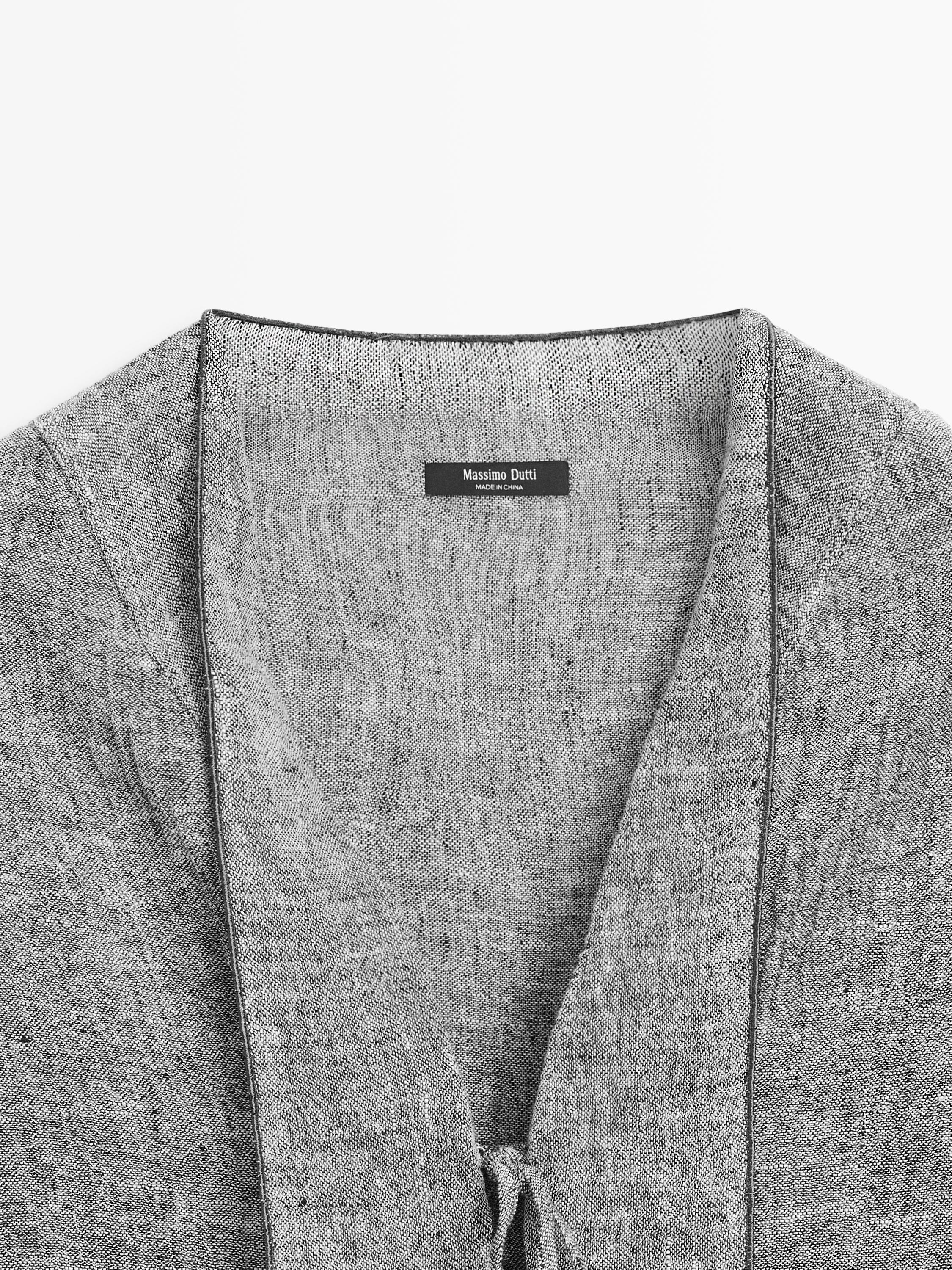 Linen blend blouse with tie details — 0-881