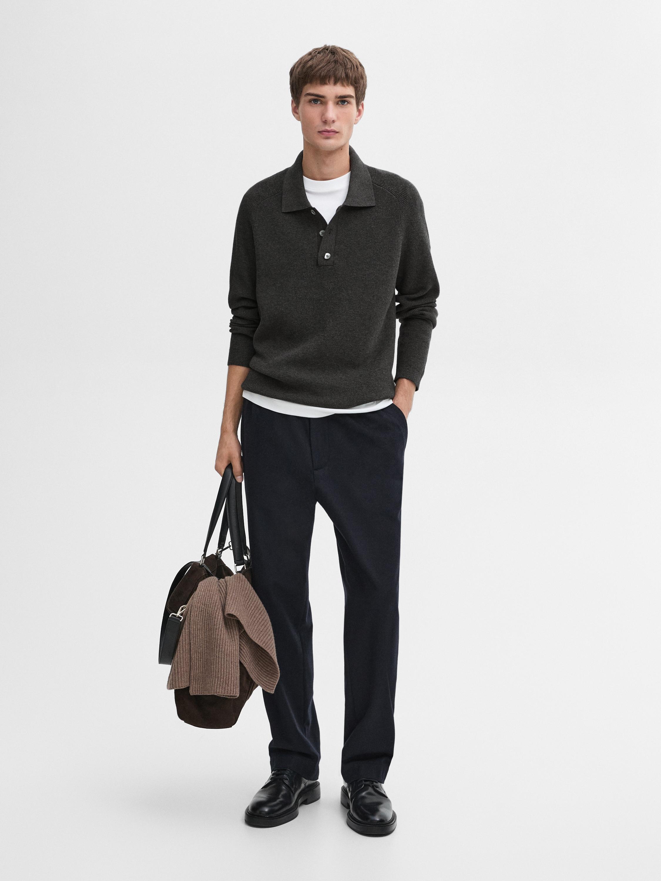 Ribbed knit polo collar sweater