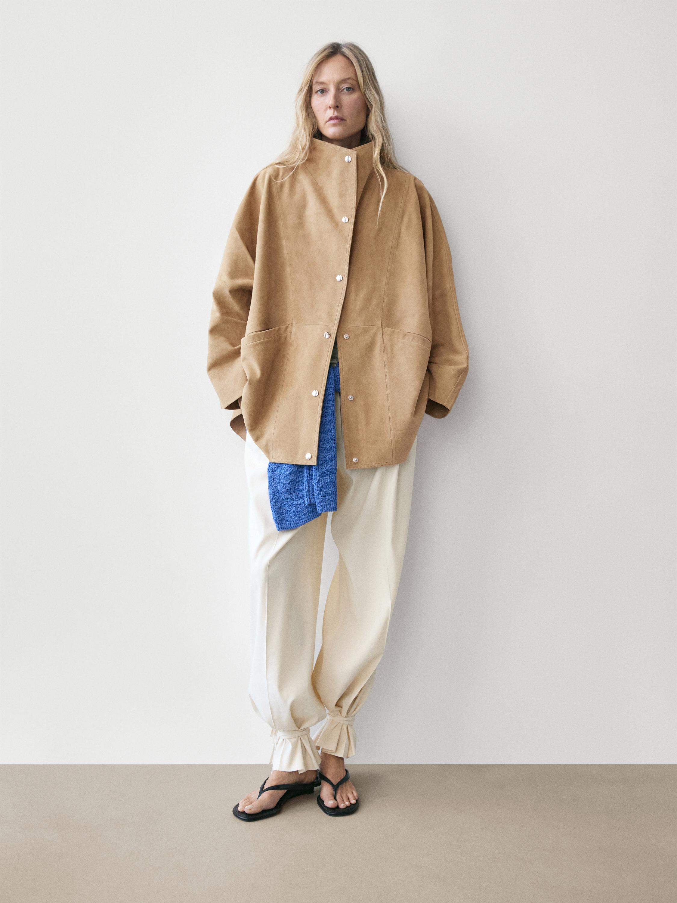 Oversize suede leather jacket — SAND