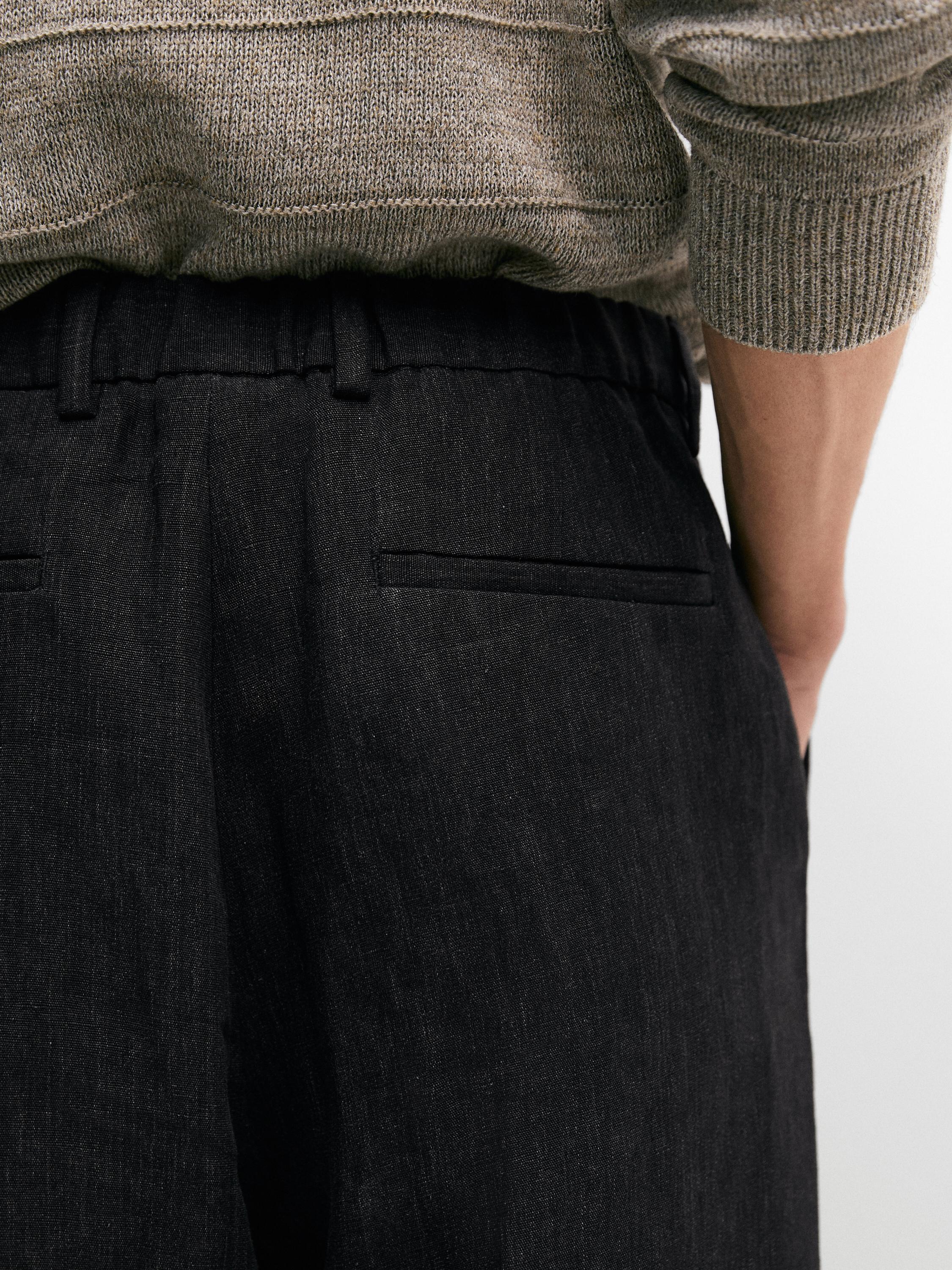 Total look linen trousers with flecked detail — DARK BLUE